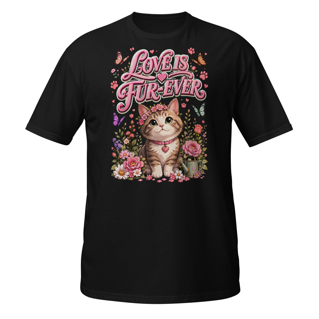Unisex T-Shirt - Elite Love Is Fur-Ever Kitten - Premium Luxury Retro Floral Design by printfluence.net