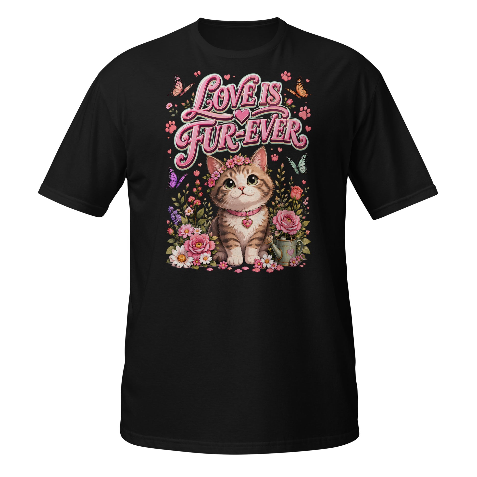 Unisex T-Shirt - Elite Love Is Fur-Ever Kitten - Premium Luxury Retro Floral Design by printfluence.net