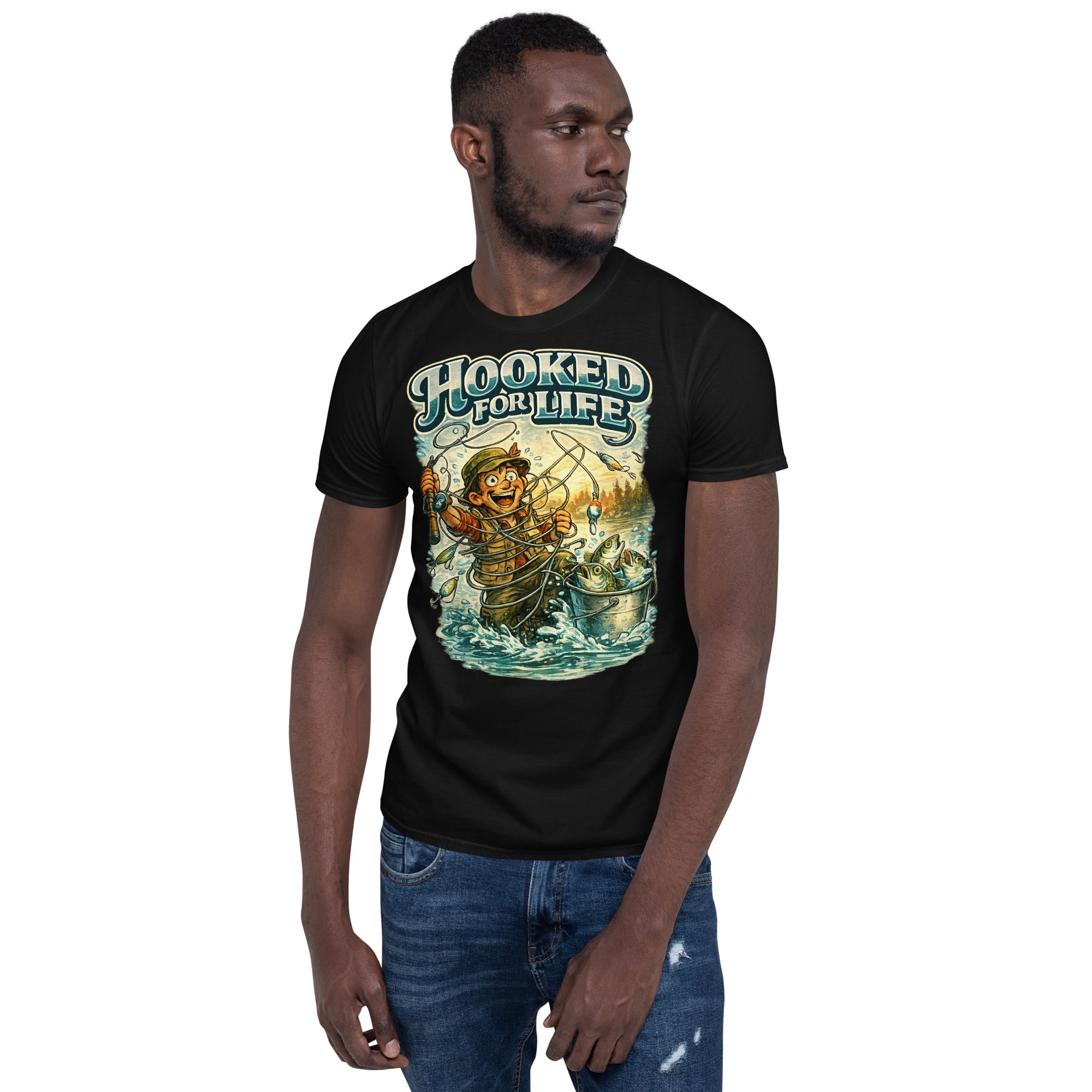 Short-Sleeve Unisex T-Shirt- Hooked For Life Vintage Fishing Tee | Fishing Lovers Gift by printfluence.net