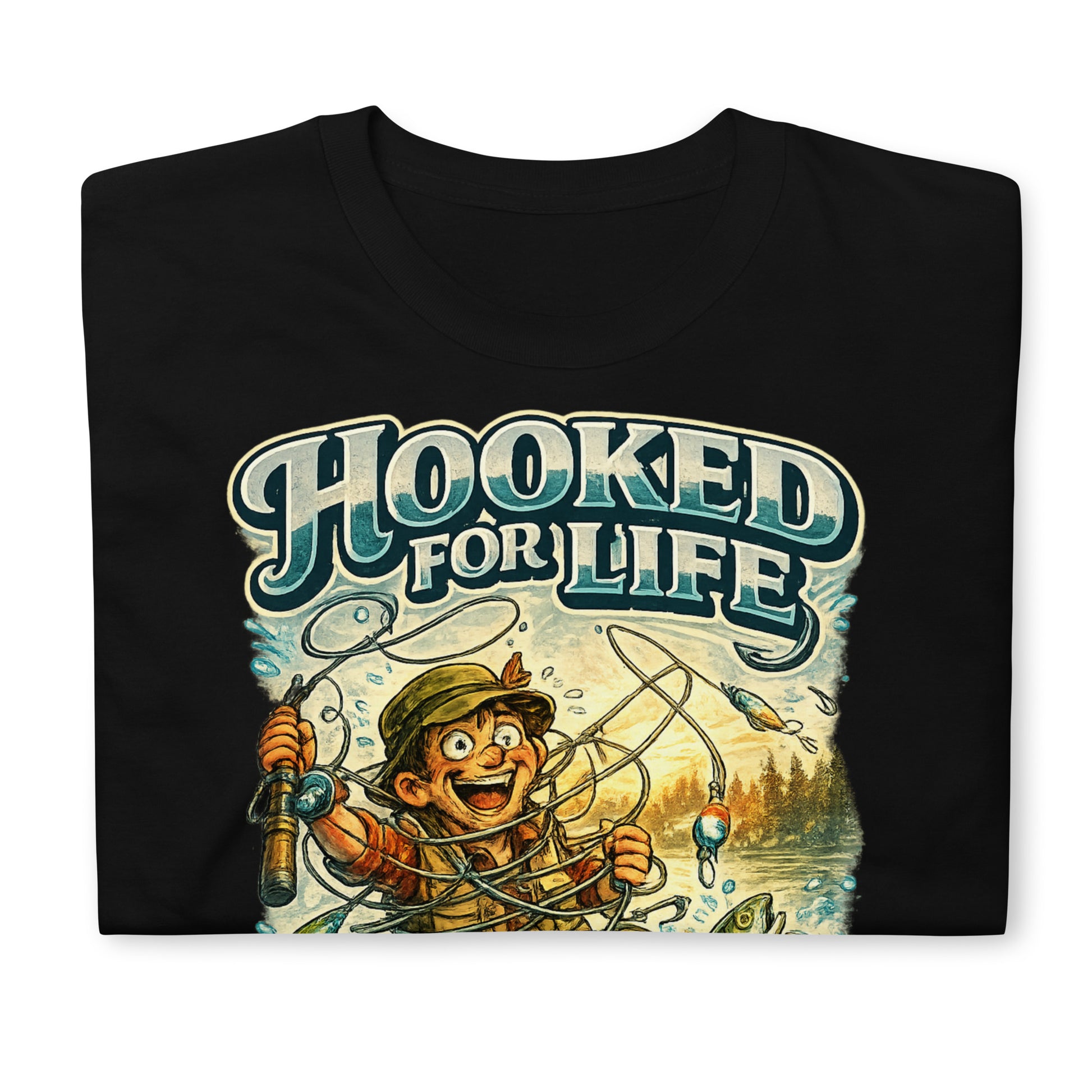 Short-Sleeve Unisex T-Shirt- Hooked For Life Vintage Fishing Tee | Fishing Lovers Gift by printfluence.net