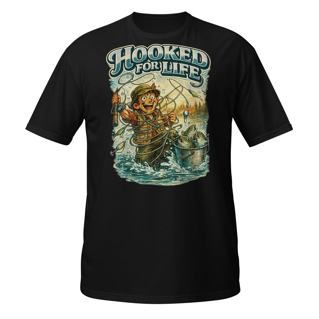 Short-Sleeve Unisex T-Shirt- Hooked For Life Vintage Fishing Tee | Fishing Lovers Gift by printfluence.net