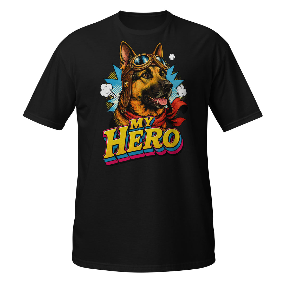 German Shepherd Lovers Unisex Short-Sleeve T-Shirt | "My Hero" Vintage Pop-Art Graphic Apparel by printfluence.net
