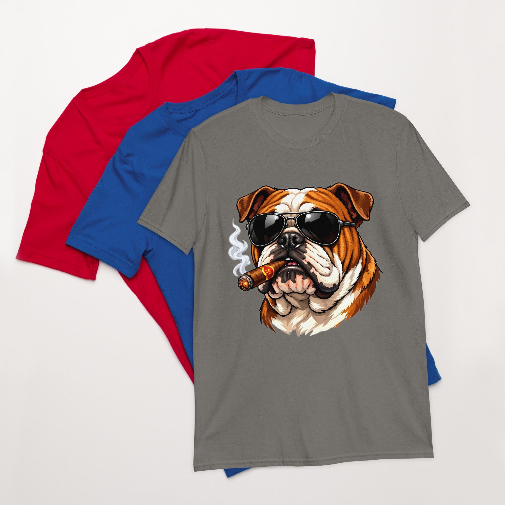 Short-Sleeve Unisex T-Shirt - Boss Bulldog Gentleman T-Shirt – Badass Dog Art & Retro Streetwear Style by printfluence.net