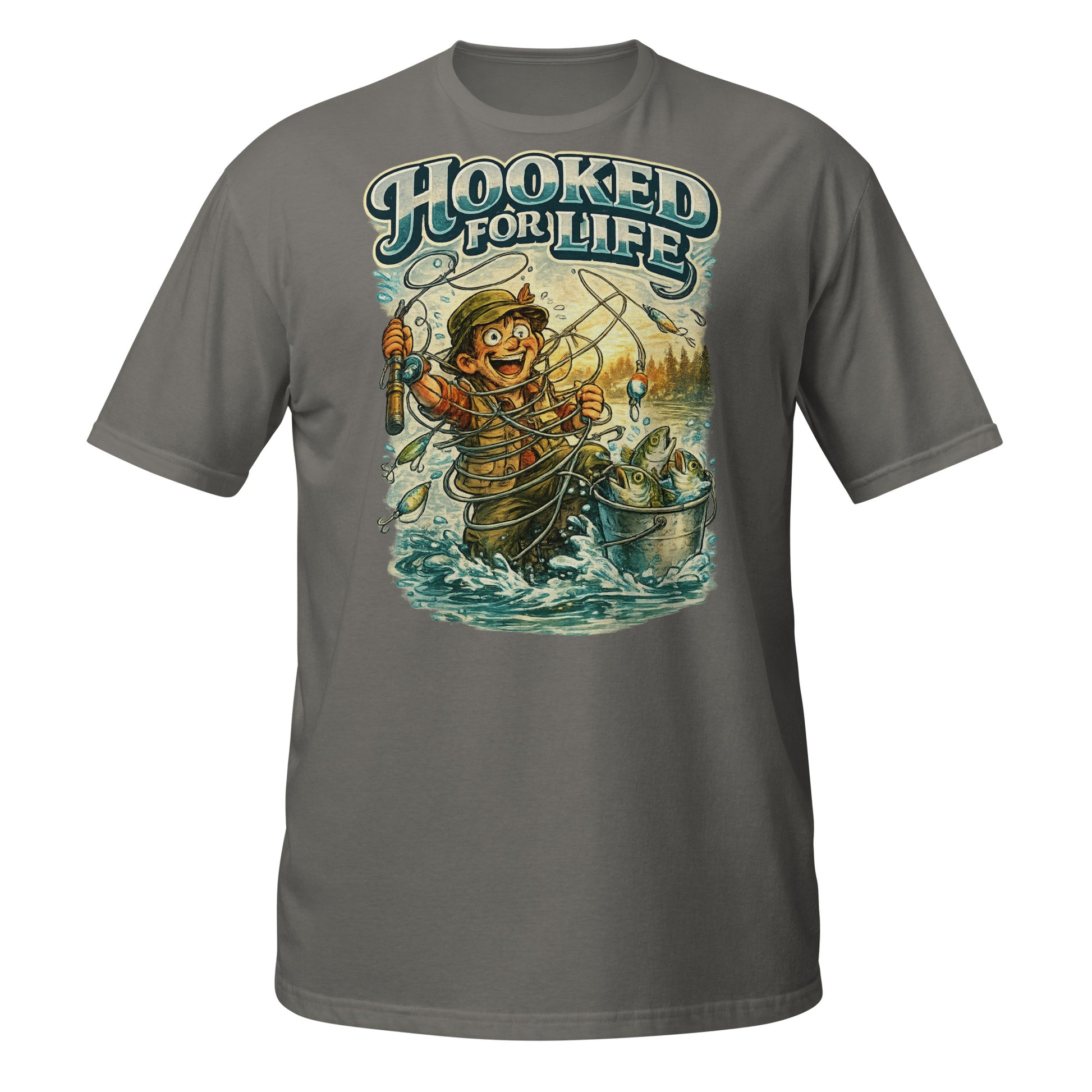 Short-Sleeve Unisex T-Shirt- Hooked For Life Vintage Fishing Tee | Fishing Lovers Gift by printfluence.net