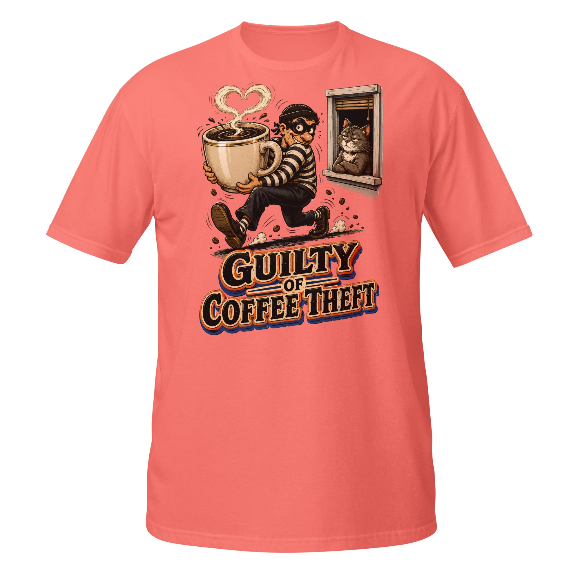 Coffee Lovers Short-Sleeve Unisex T-Shirt Guilty of Coffee Theft – Funny Cat & Thief Graphic Tee by printfluence.net
