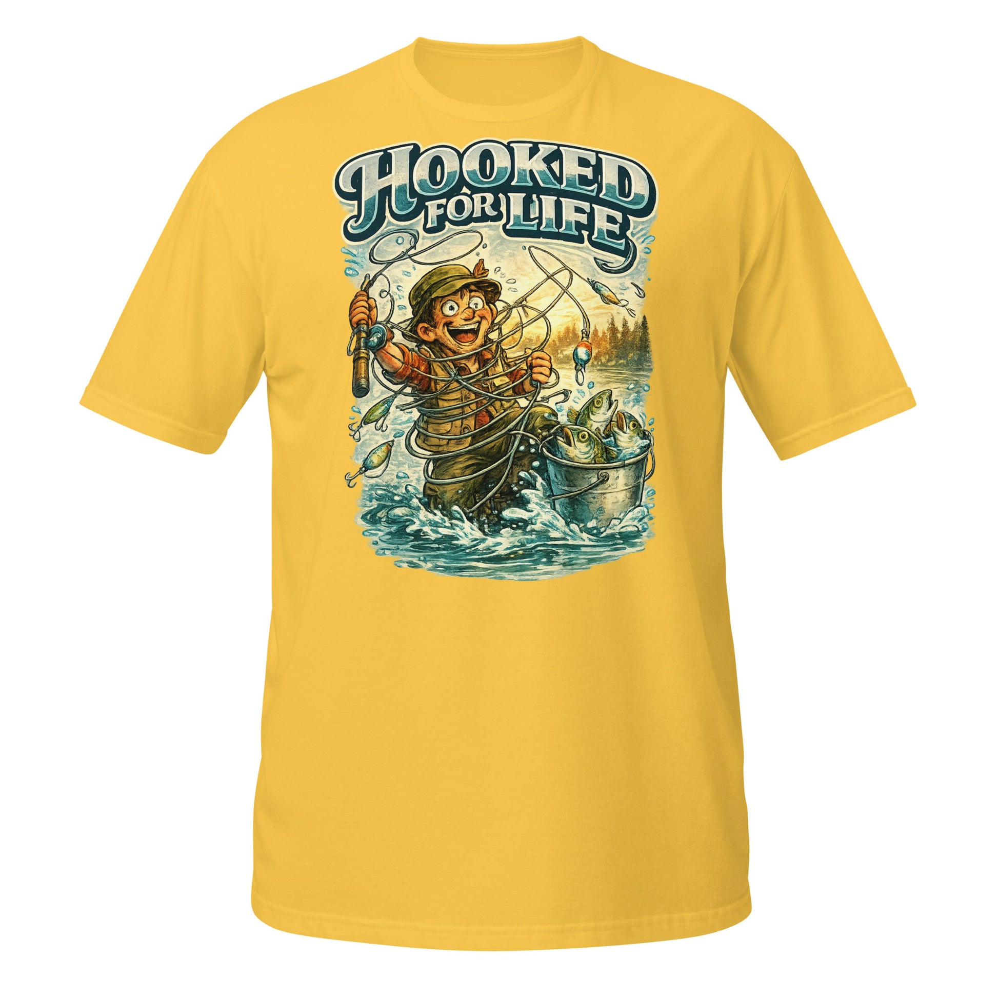 Short-Sleeve Unisex T-Shirt- Hooked For Life Vintage Fishing Tee | Fishing Lovers Gift by printfluence.net