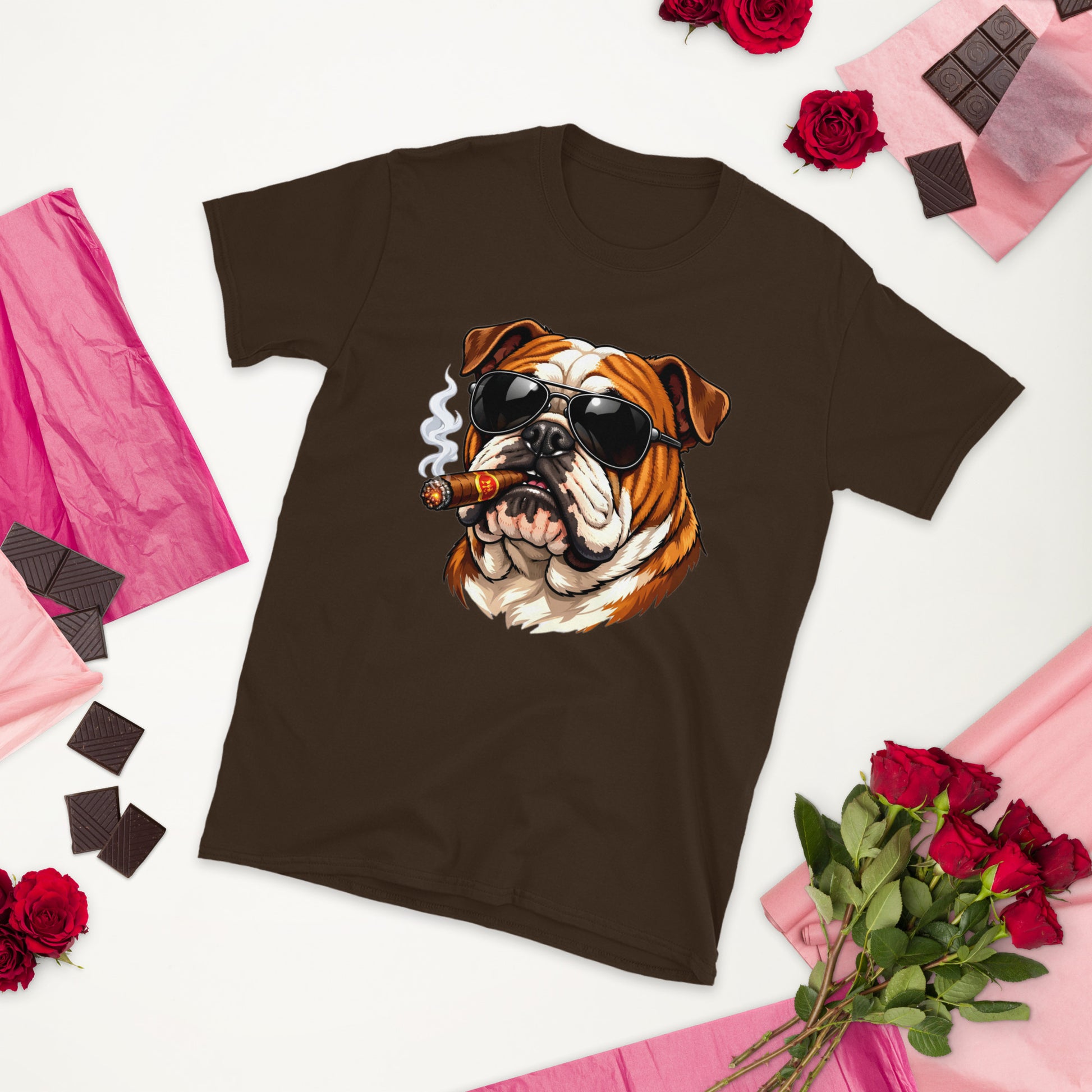 Short-Sleeve Unisex T-Shirt - Boss Bulldog Gentleman T-Shirt – Badass Dog Art & Retro Streetwear Style by printfluence.net
