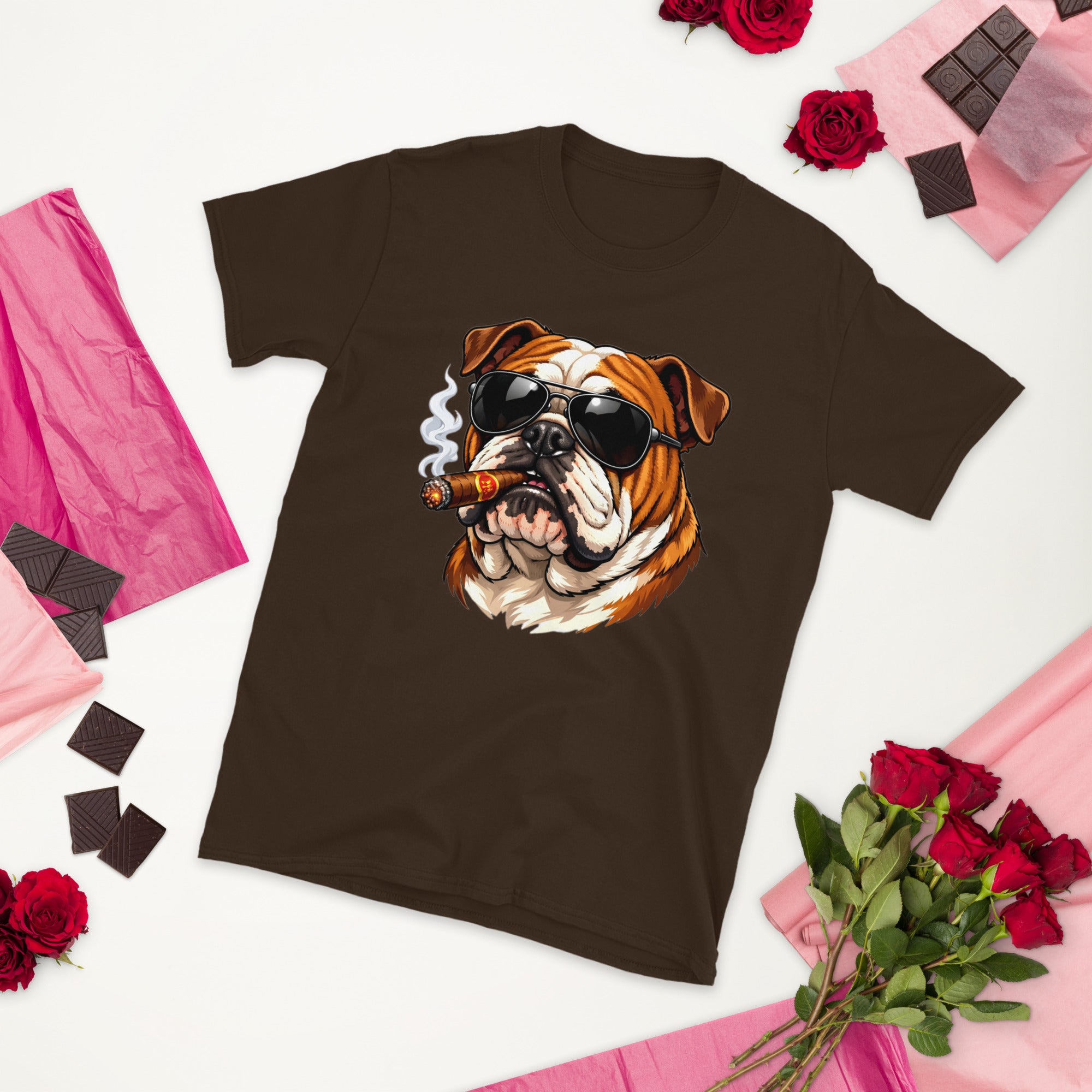 Short-Sleeve Unisex T-Shirt - Boss Bulldog Gentleman T-Shirt – Badass Dog Art & Retro Streetwear Style by printfluence.net