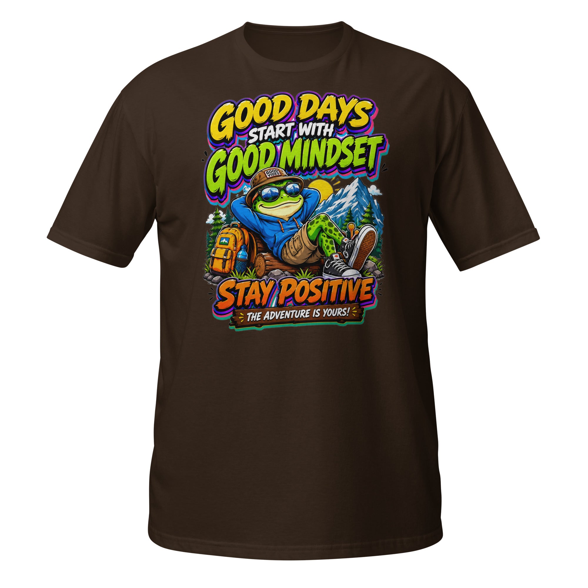 Short-Sleeve Unisex T-Shirt - Elite Adventurer Frog Good Mindset - Premium Cosmic Mountain Positive Design by printfluence.net