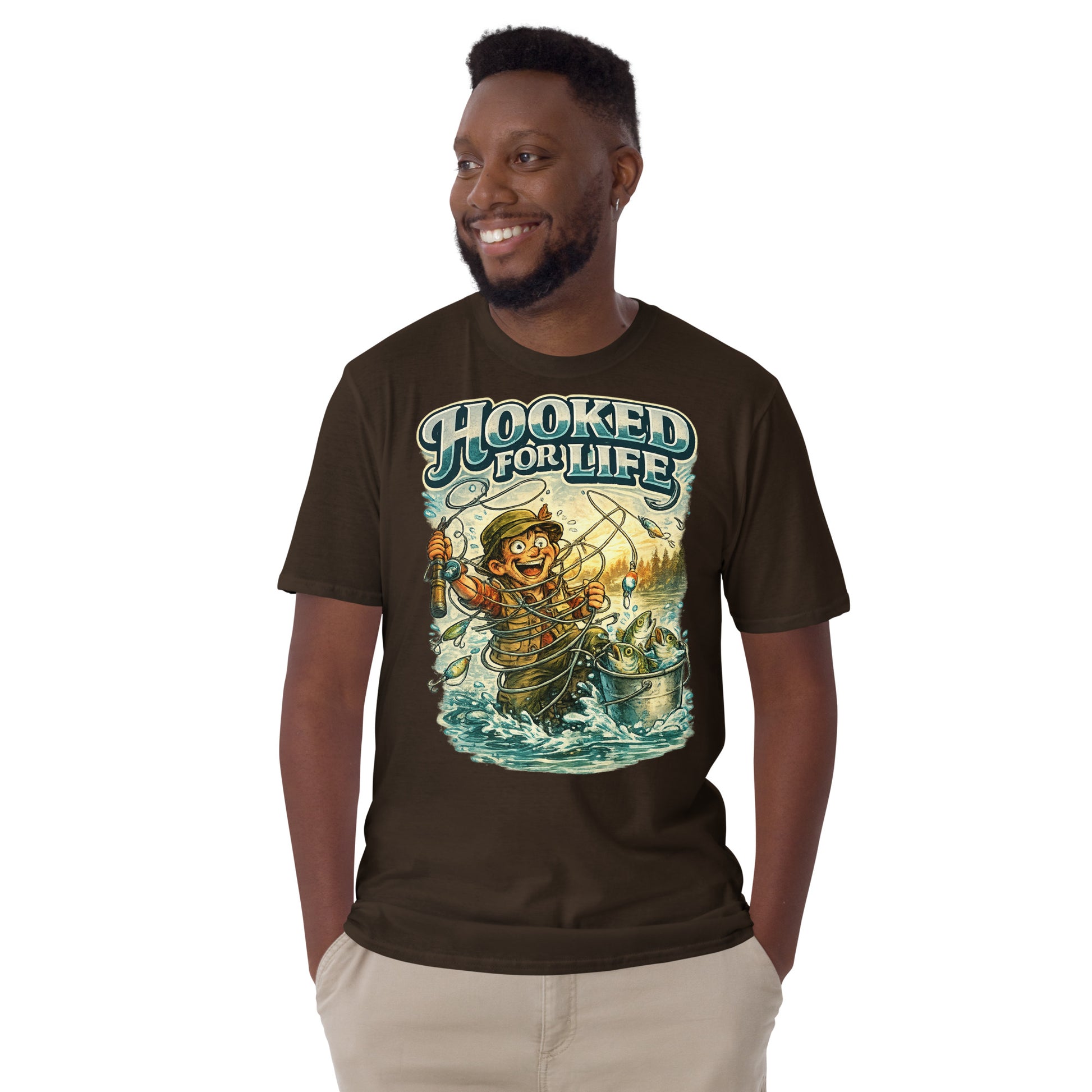 Short-Sleeve Unisex T-Shirt- Hooked For Life Vintage Fishing Tee | Fishing Lovers Gift by printfluence.net