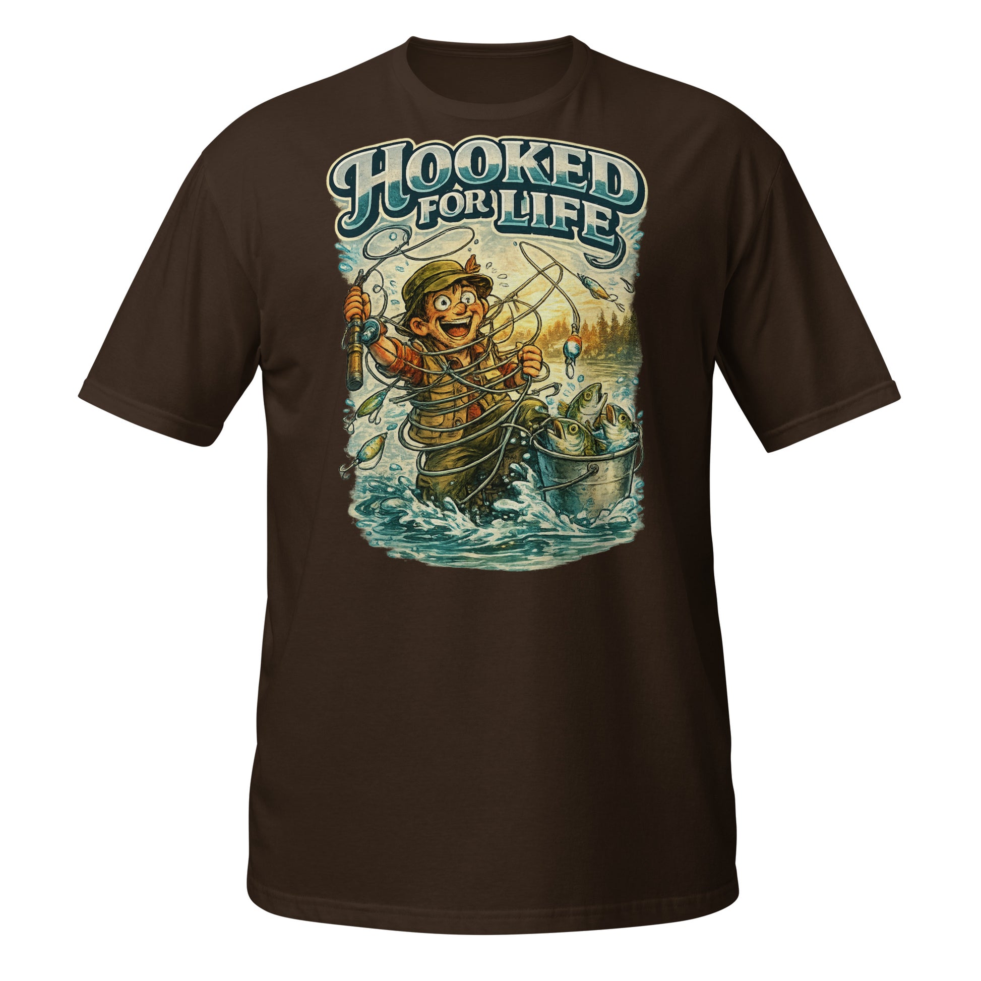 Short-Sleeve Unisex T-Shirt- Hooked For Life Vintage Fishing Tee | Fishing Lovers Gift by printfluence.net