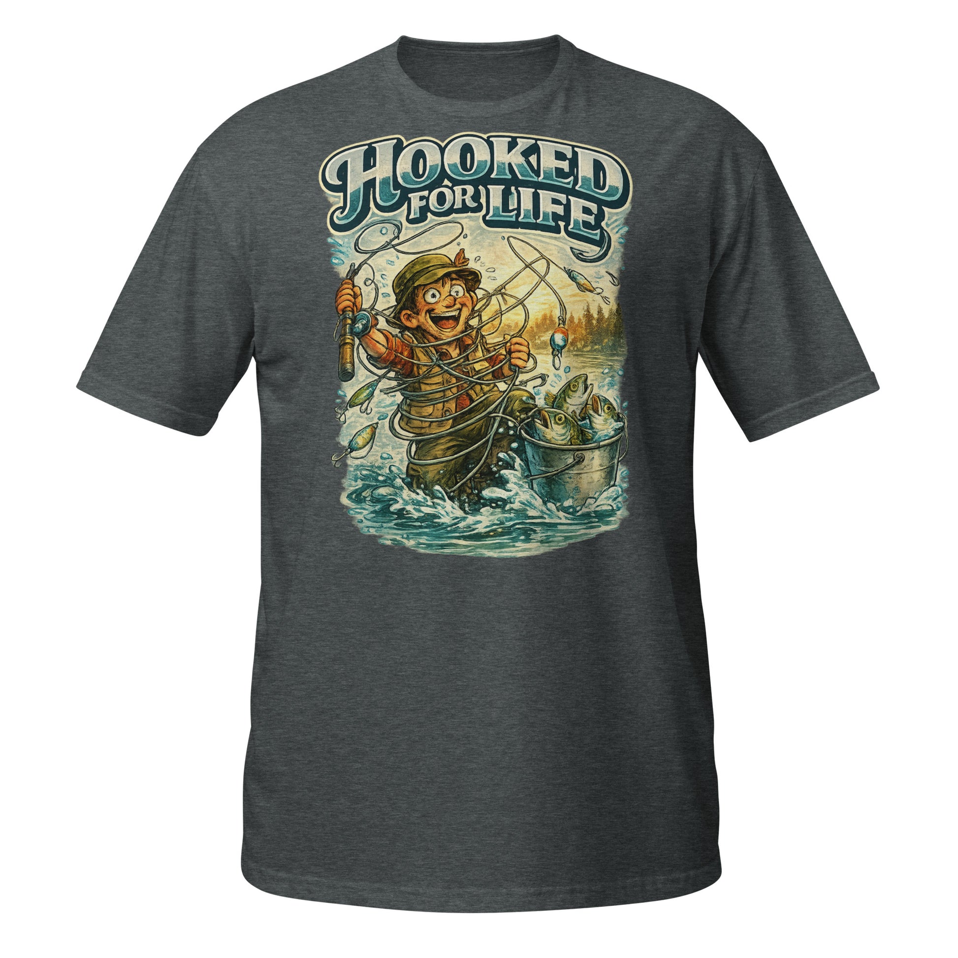 Short-Sleeve Unisex T-Shirt- Hooked For Life Vintage Fishing Tee | Fishing Lovers Gift by printfluence.net