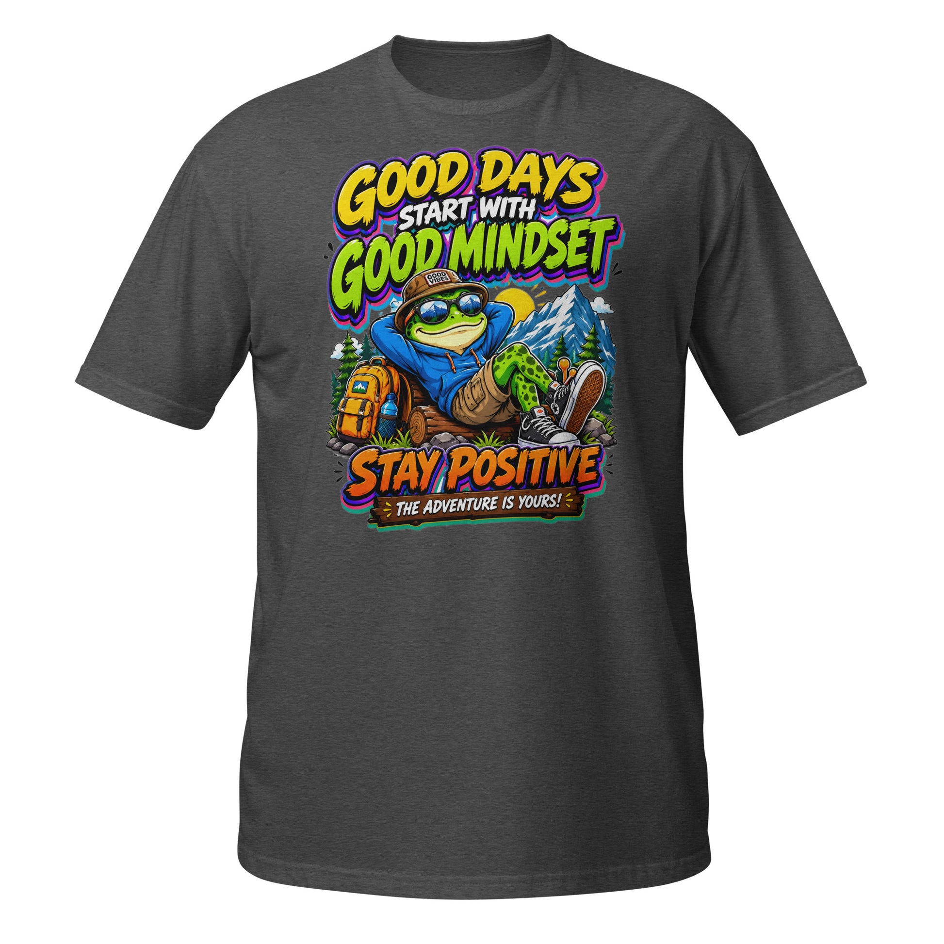 Short-Sleeve Unisex T-Shirt - Elite Adventurer Frog Good Mindset - Premium Cosmic Mountain Positive Design by printfluence.net