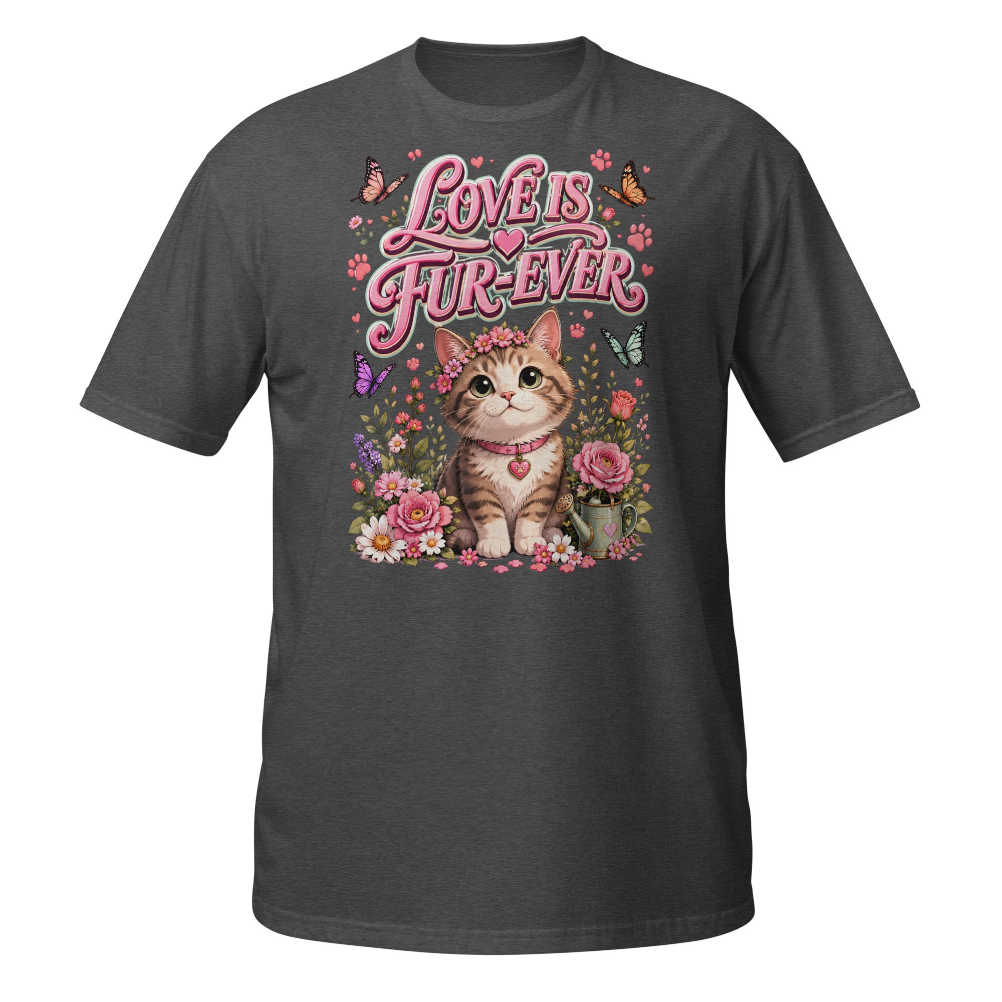 Unisex T-Shirt - Elite Love Is Fur-Ever Kitten - Premium Luxury Retro Floral Design by printfluence.net