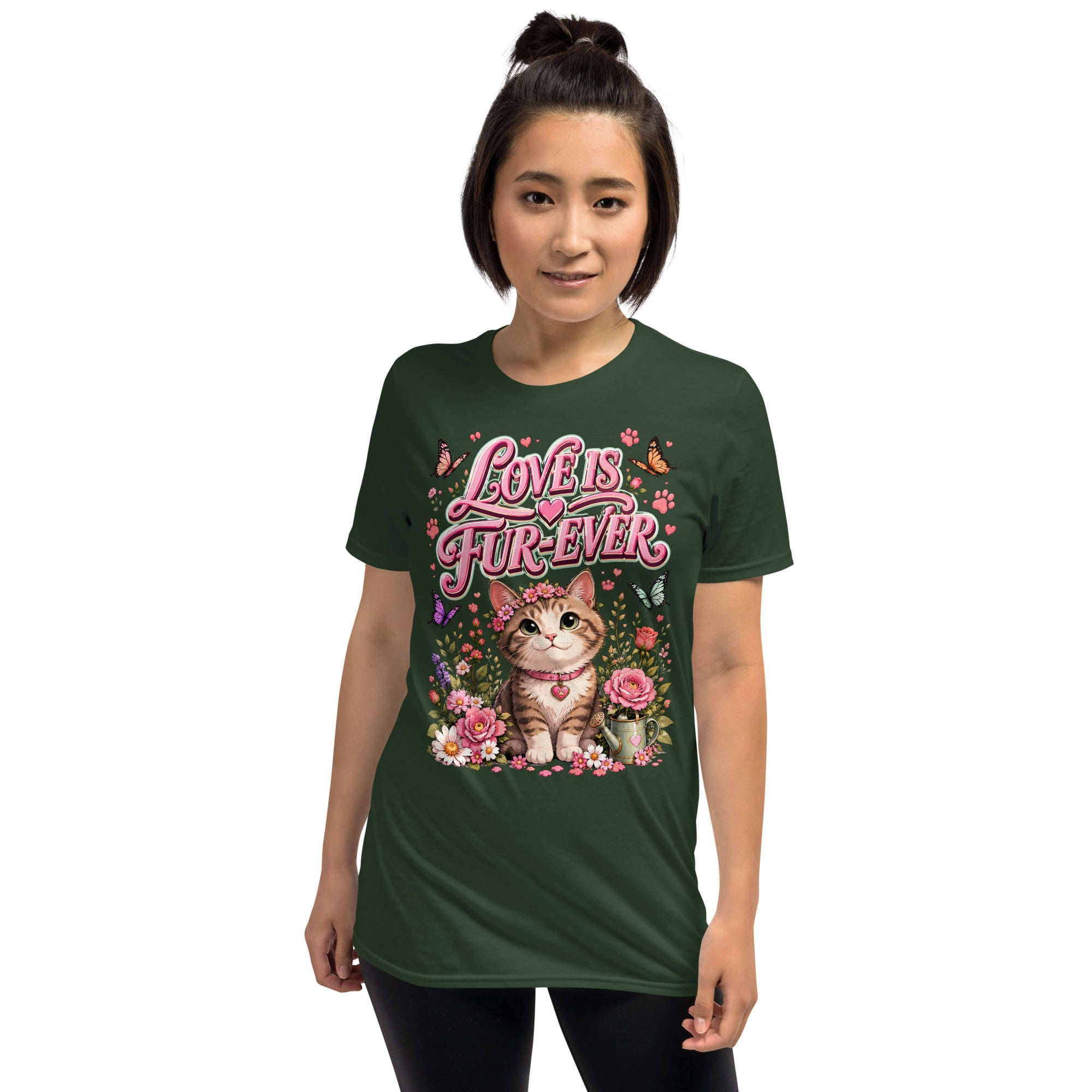 Unisex T-Shirt - Elite Love Is Fur-Ever Kitten - Premium Luxury Retro Floral Design by printfluence.net