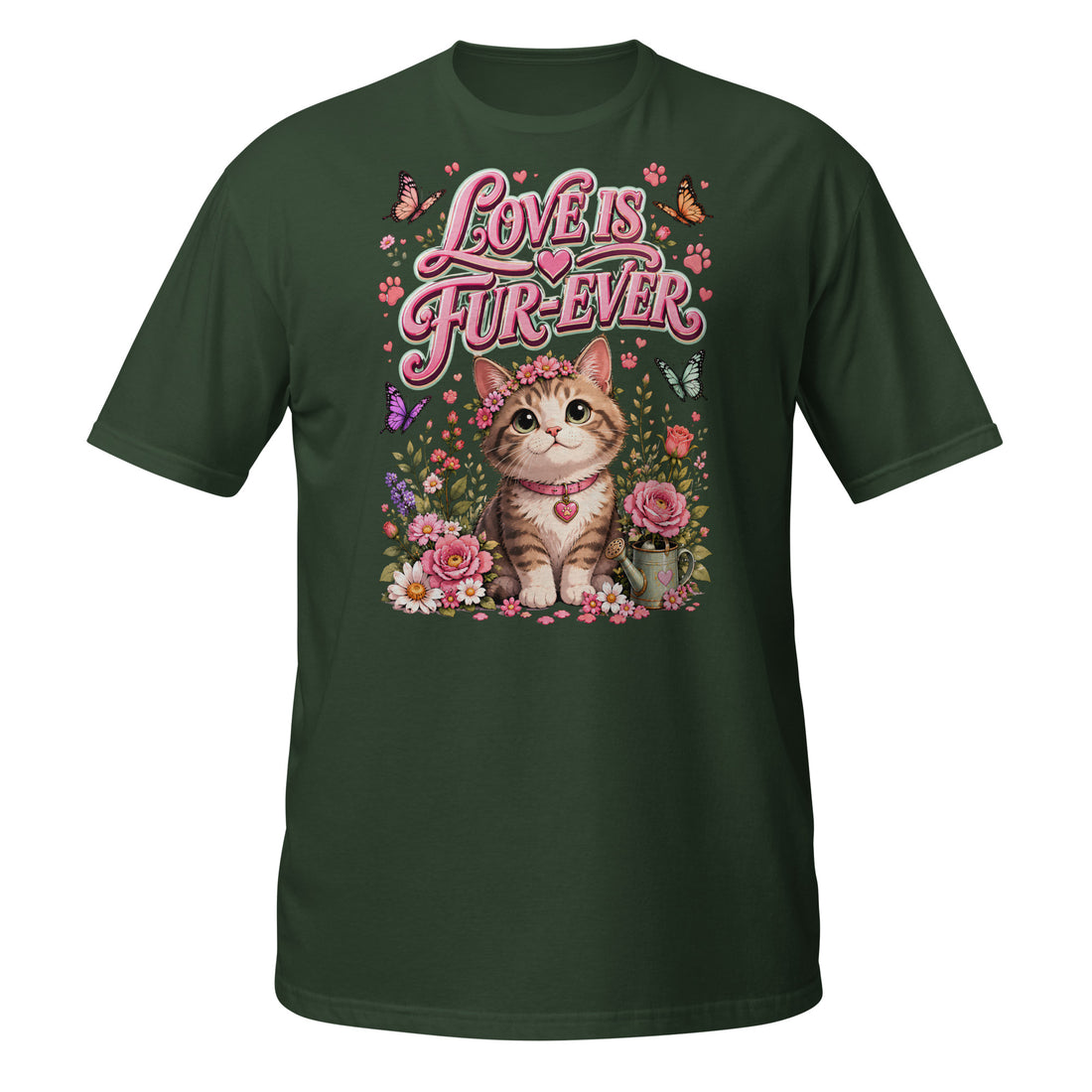 Unisex T-Shirt - Elite Love Is Fur-Ever Kitten - Premium Luxury Retro Floral Design by printfluence.net