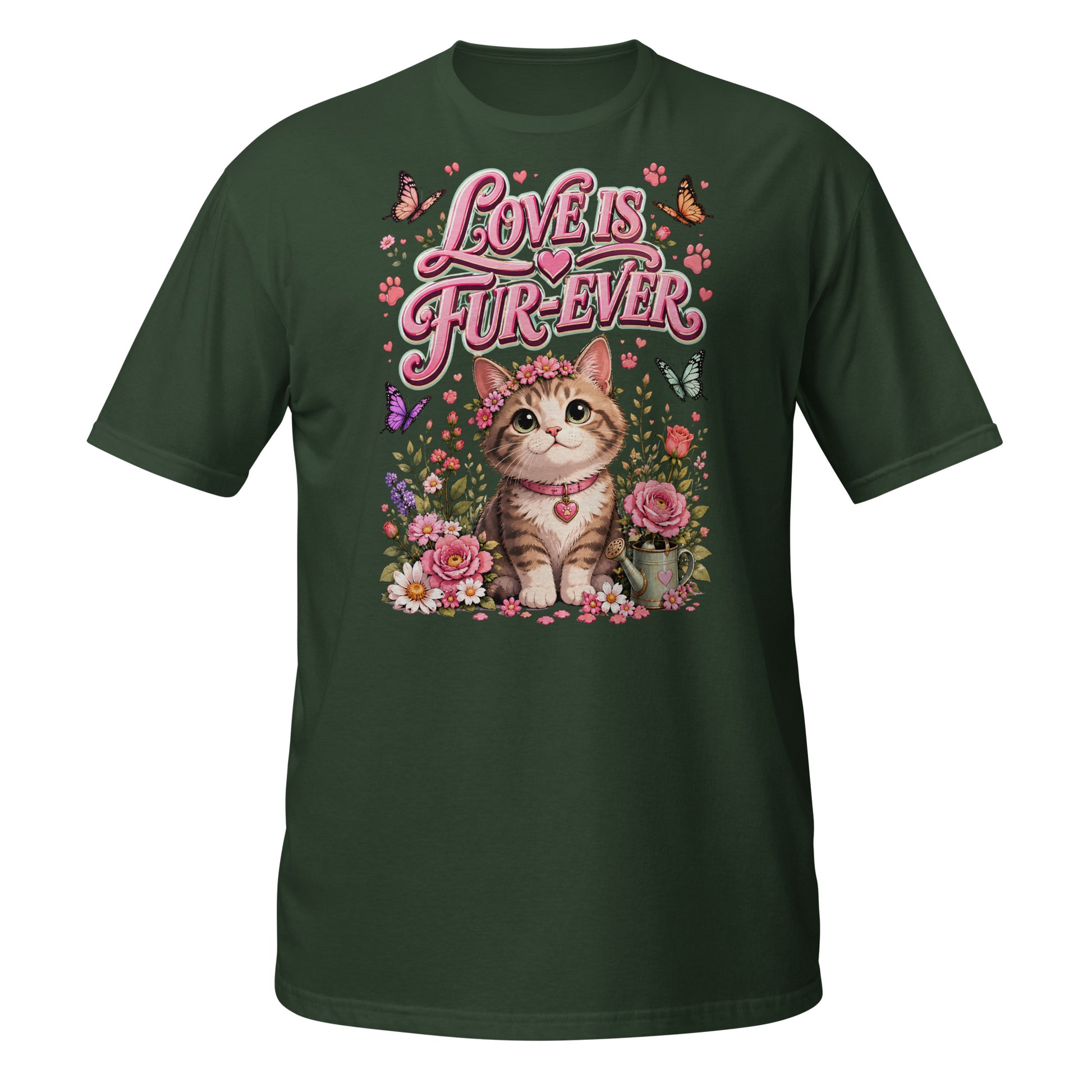 Unisex T-Shirt - Elite Love Is Fur-Ever Kitten - Premium Luxury Retro Floral Design by printfluence.net