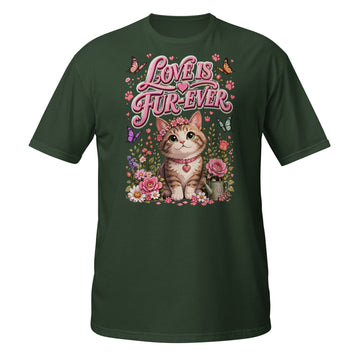 Unisex T-Shirt - Elite Love Is Fur-Ever Kitten - Premium Luxury Retro Floral Design by printfluence.net