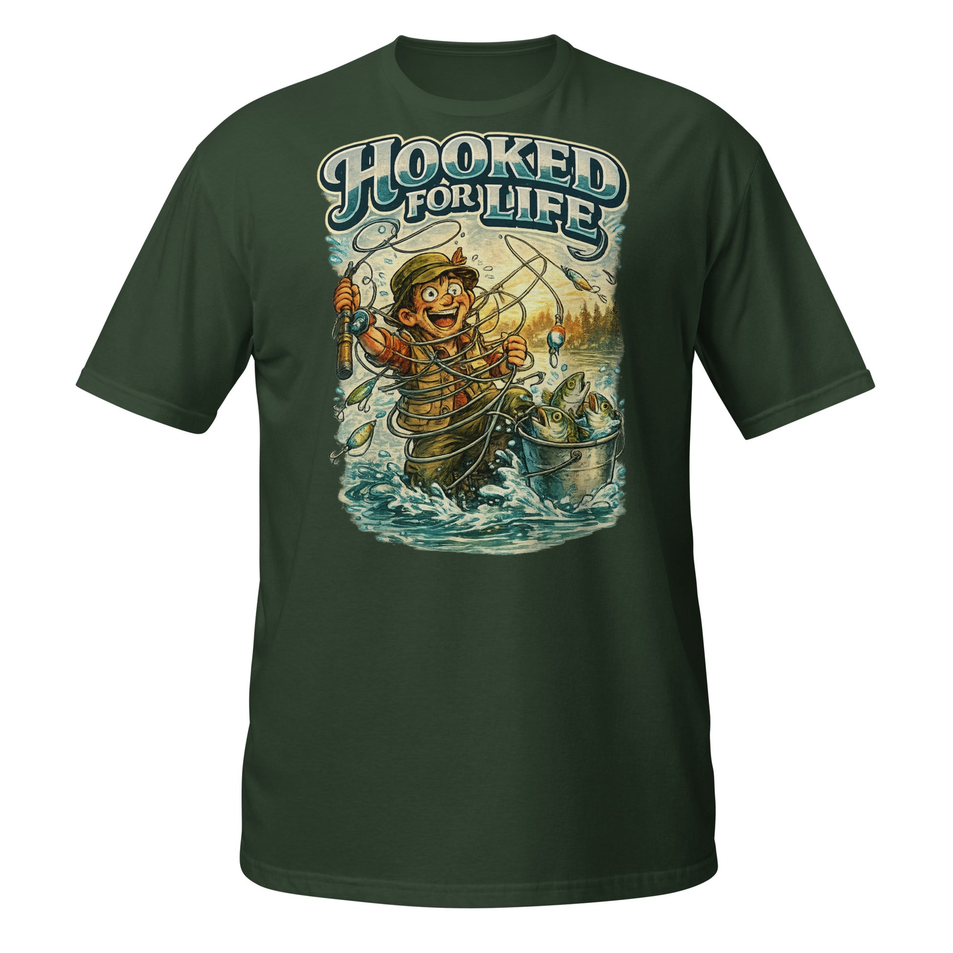 Short-Sleeve Unisex T-Shirt- Hooked For Life Vintage Fishing Tee | Fishing Lovers Gift by printfluence.net