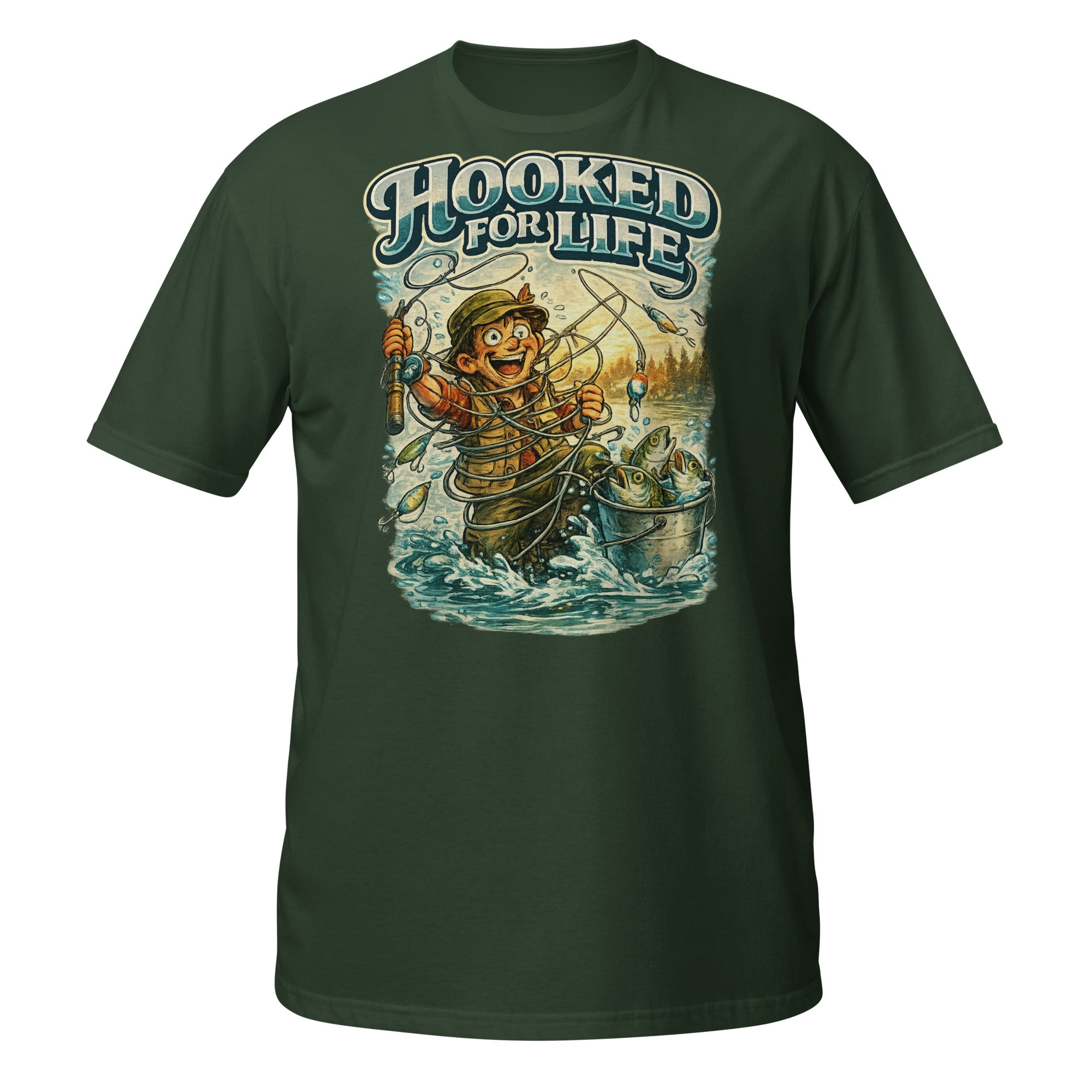 Short-Sleeve Unisex T-Shirt- Hooked For Life Vintage Fishing Tee | Fishing Lovers Gift by printfluence.net