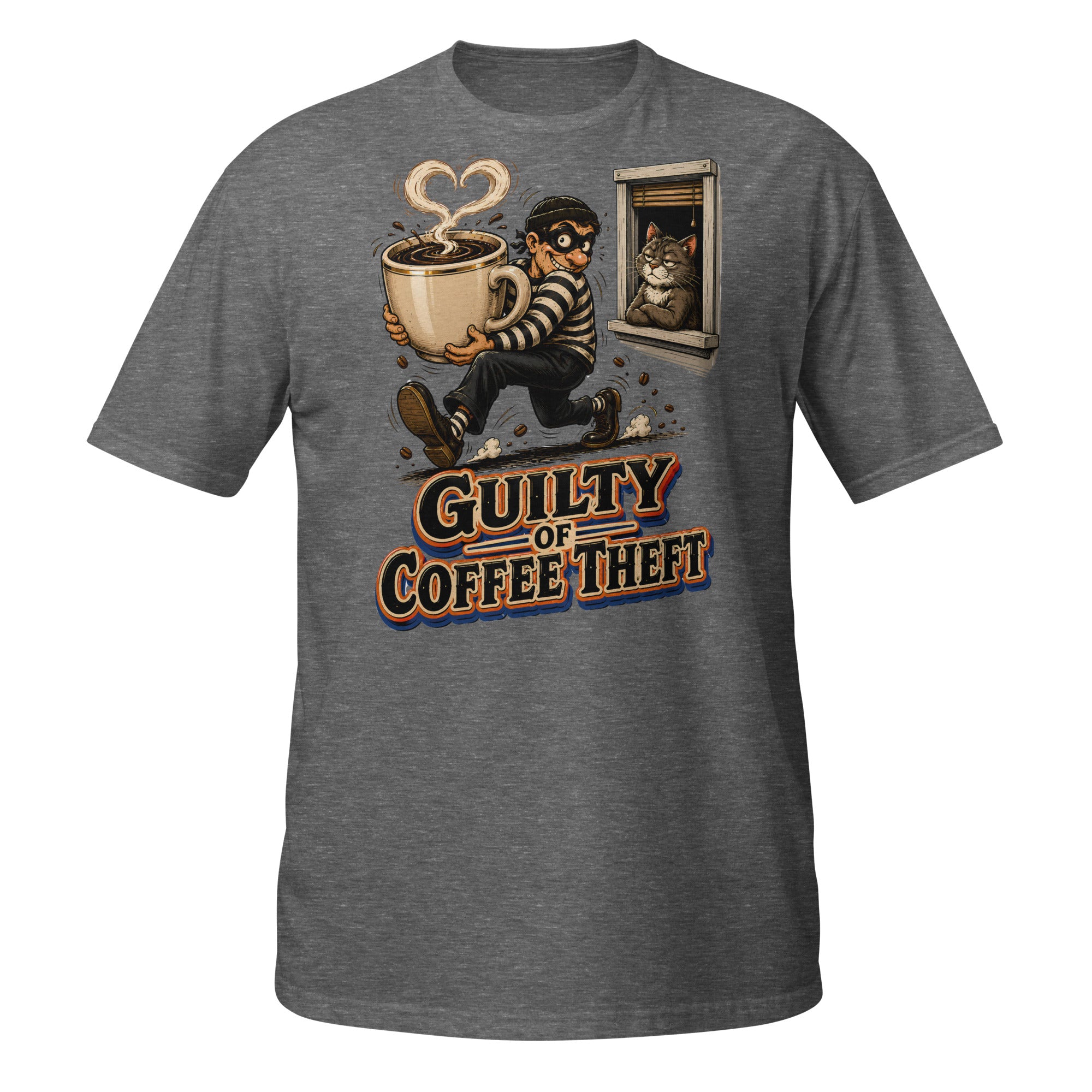 Coffee Lovers Short-Sleeve Unisex T-Shirt Guilty of Coffee Theft – Funny Cat & Thief Graphic Tee by printfluence.net