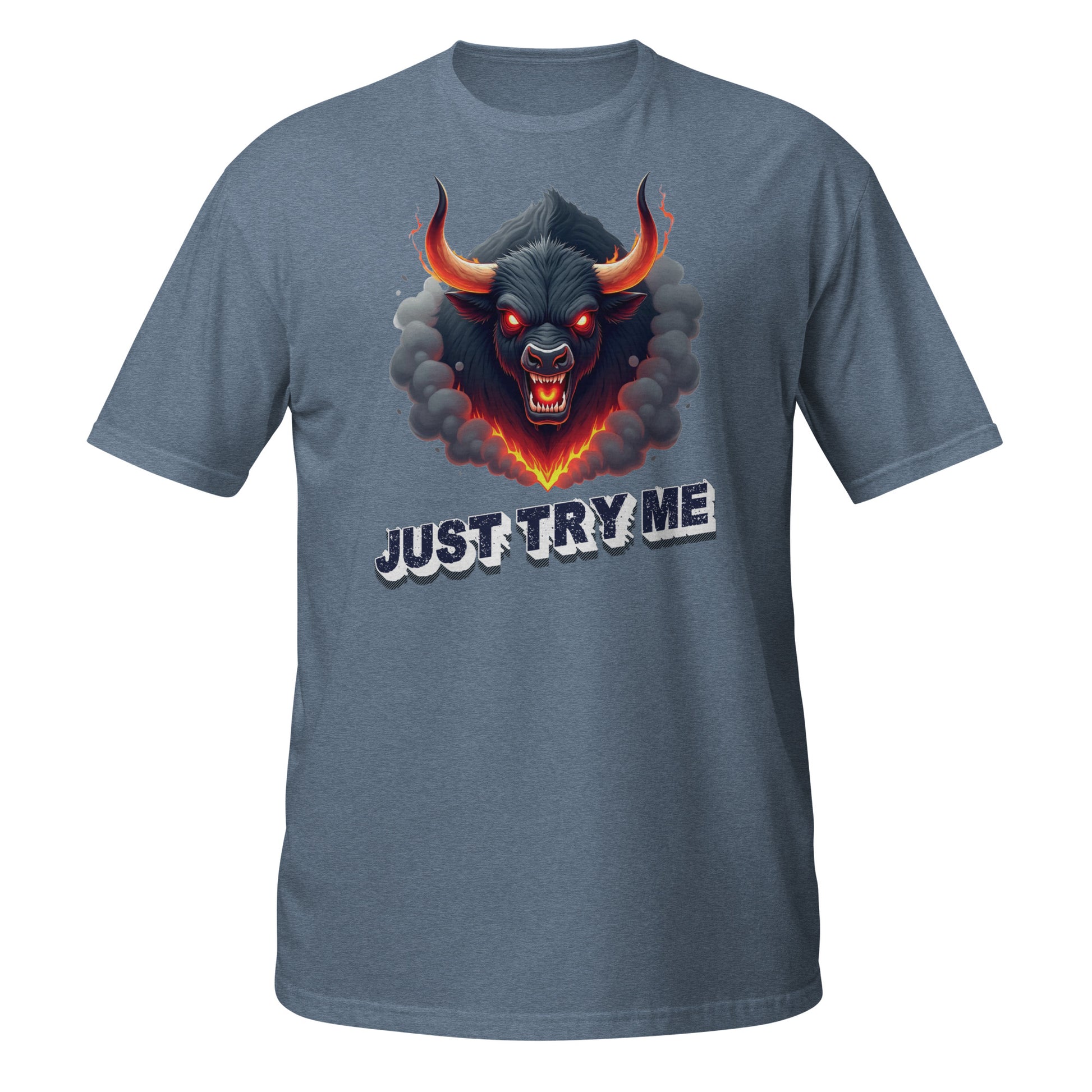 Short-Sleeve Unisex T-Shirt - Just Try Me Bull Short-Sleeve Tee – Fearless Power for Elite Warriors by printfluence.net
