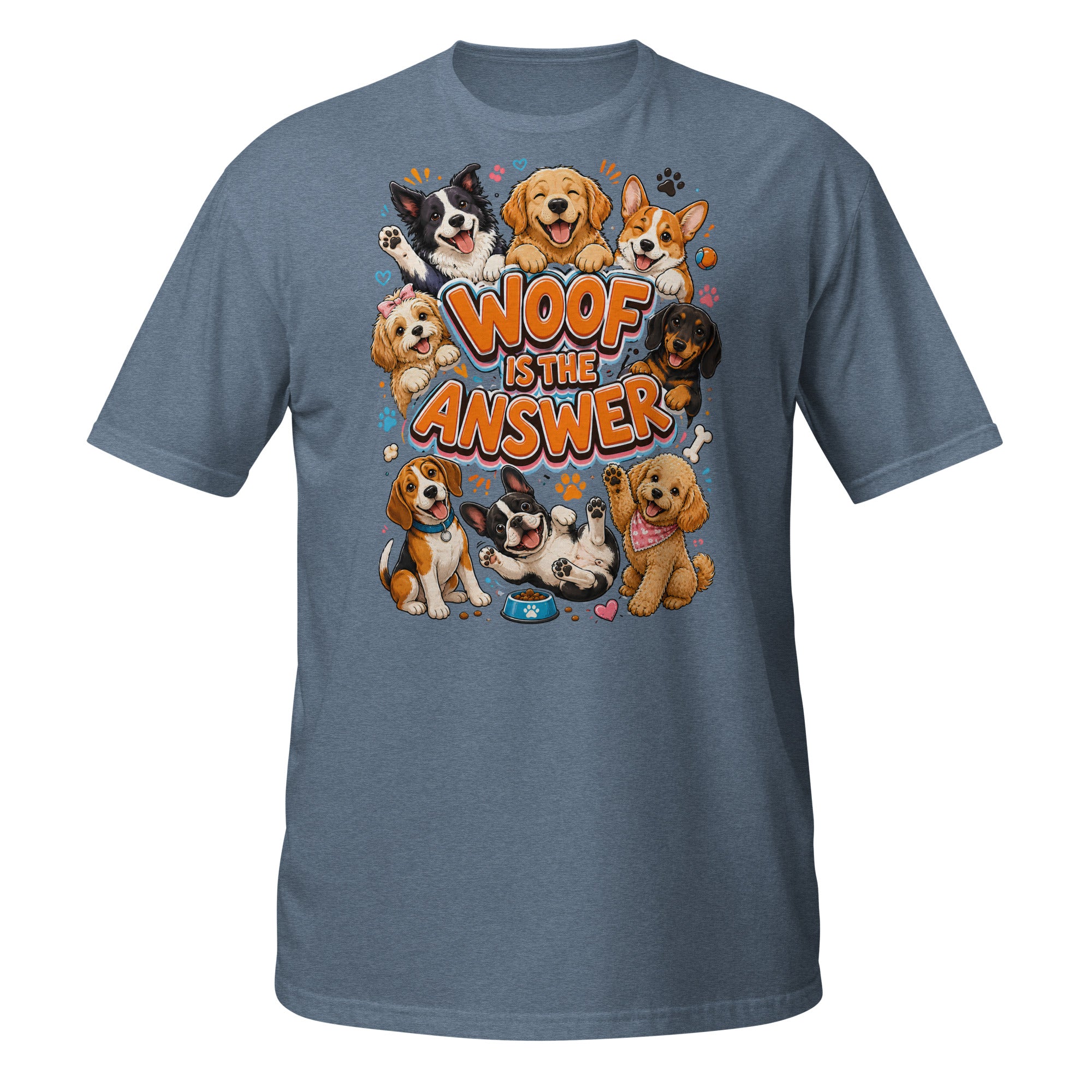 Woof is the Answer Cute Multi-Breed Puppy Short-Sleeve Unisex T-Shirt - Happy Dog Lover Graphic Tee by printfluence.net
