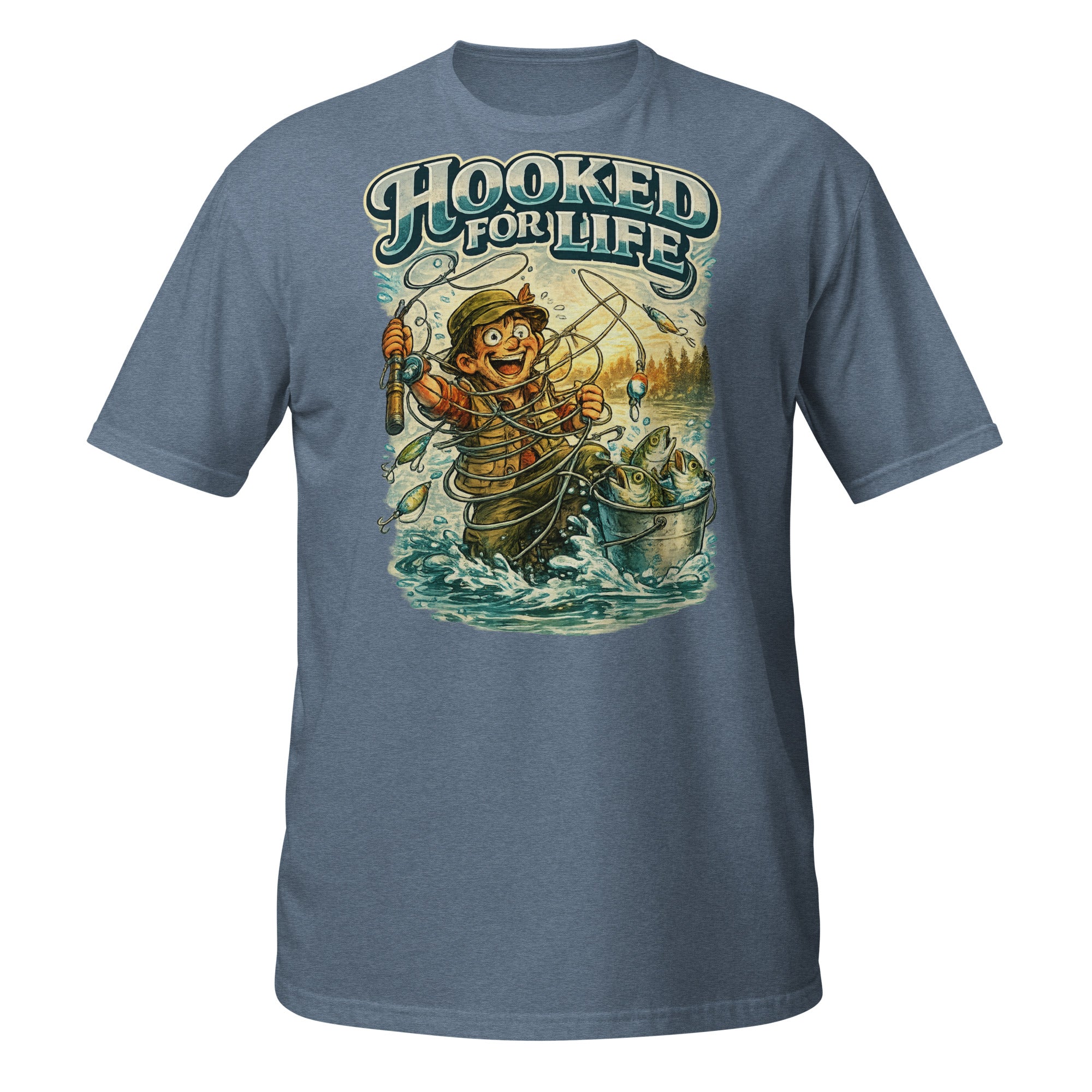 Short-Sleeve Unisex T-Shirt- Hooked For Life Vintage Fishing Tee | Fishing Lovers Gift by printfluence.net
