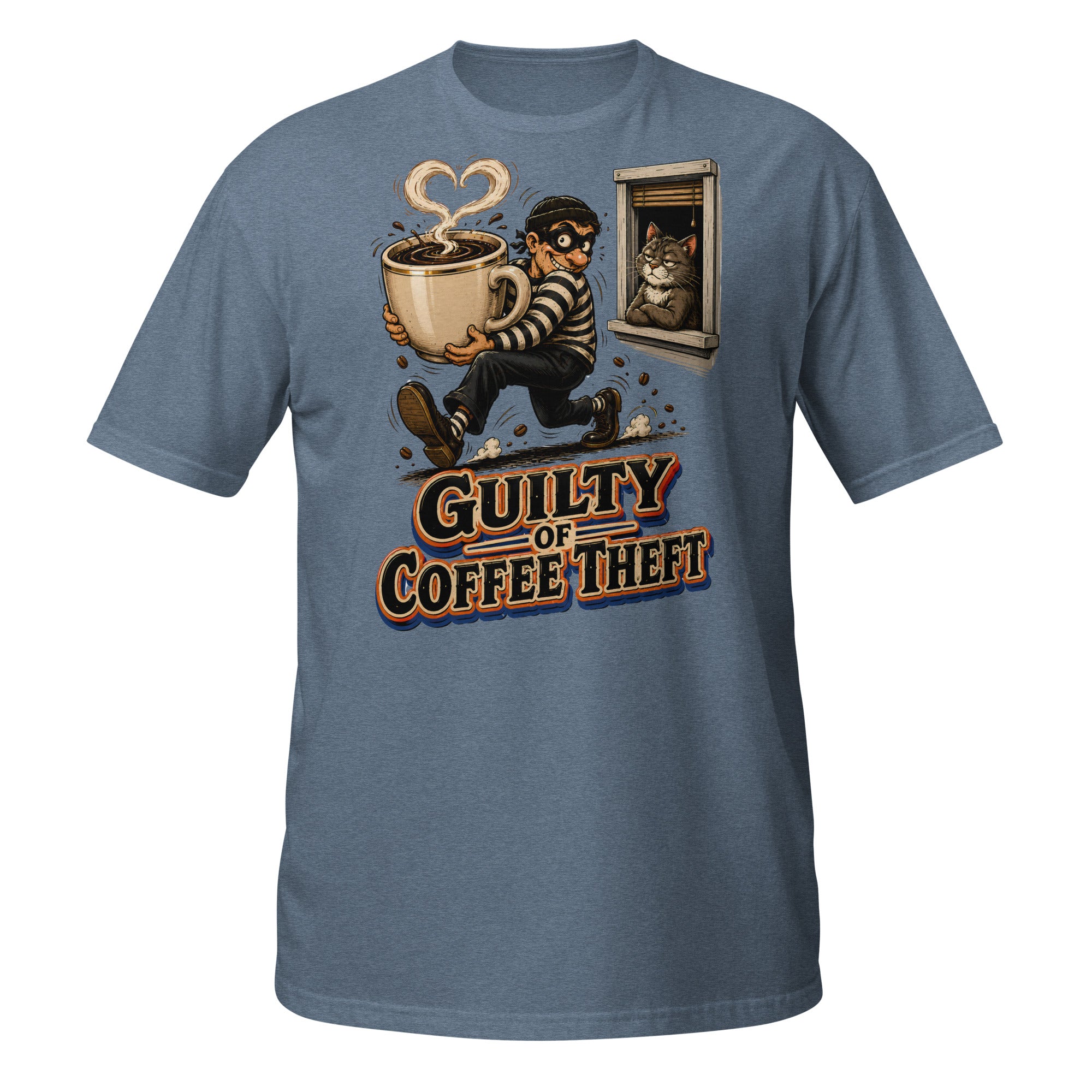 Coffee Lovers Short-Sleeve Unisex T-Shirt Guilty of Coffee Theft – Funny Cat & Thief Graphic Tee by printfluence.net