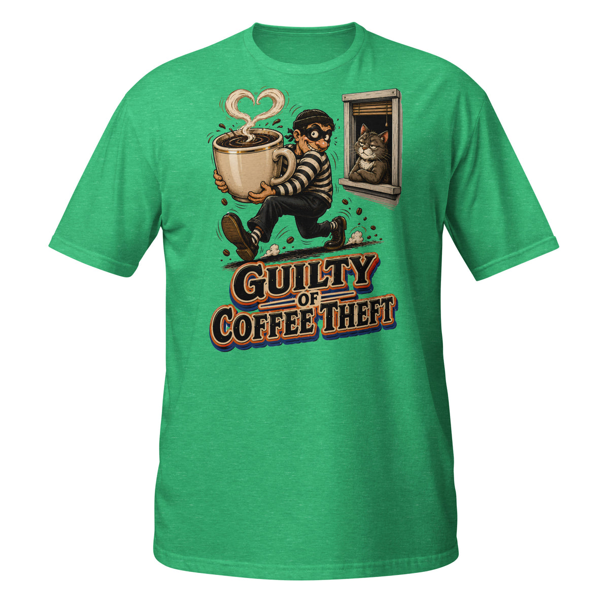 Coffee Lovers Short-Sleeve Unisex T-Shirt Guilty of Coffee Theft – Funny Cat & Thief Graphic Tee by printfluence.net