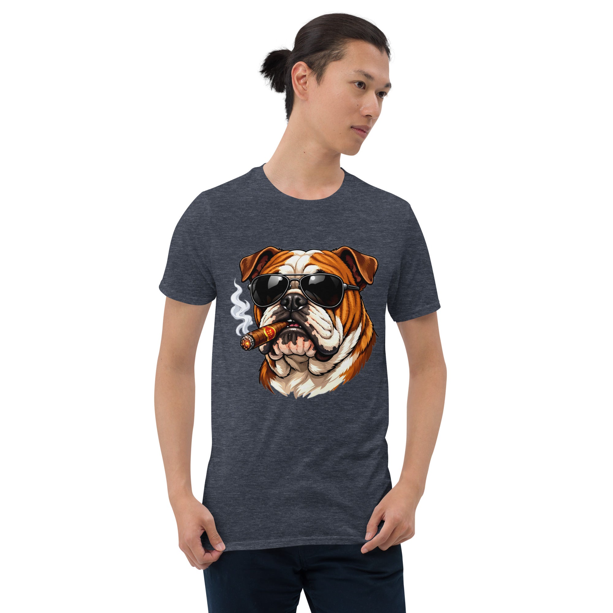 Short-Sleeve Unisex T-Shirt - Boss Bulldog Gentleman T-Shirt – Badass Dog Art & Retro Streetwear Style by printfluence.net