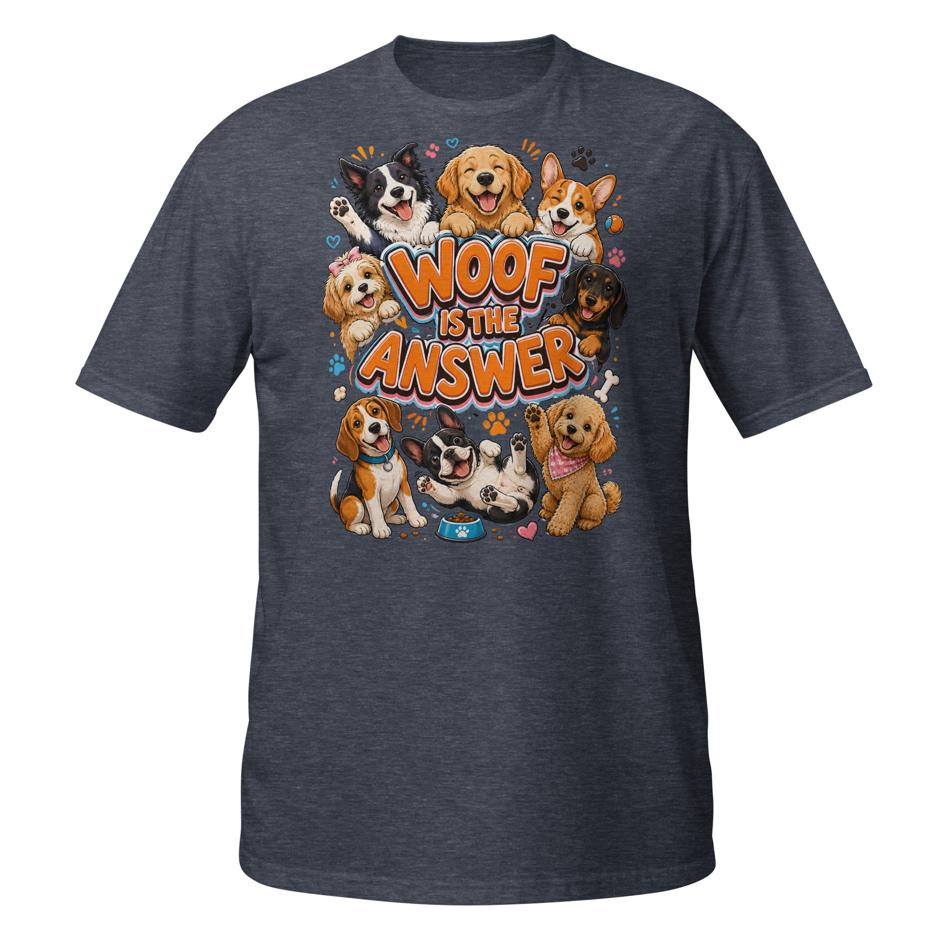 Woof is the Answer Cute Multi-Breed Puppy Short-Sleeve Unisex T-Shirt - Happy Dog Lover Graphic Tee by printfluence.net