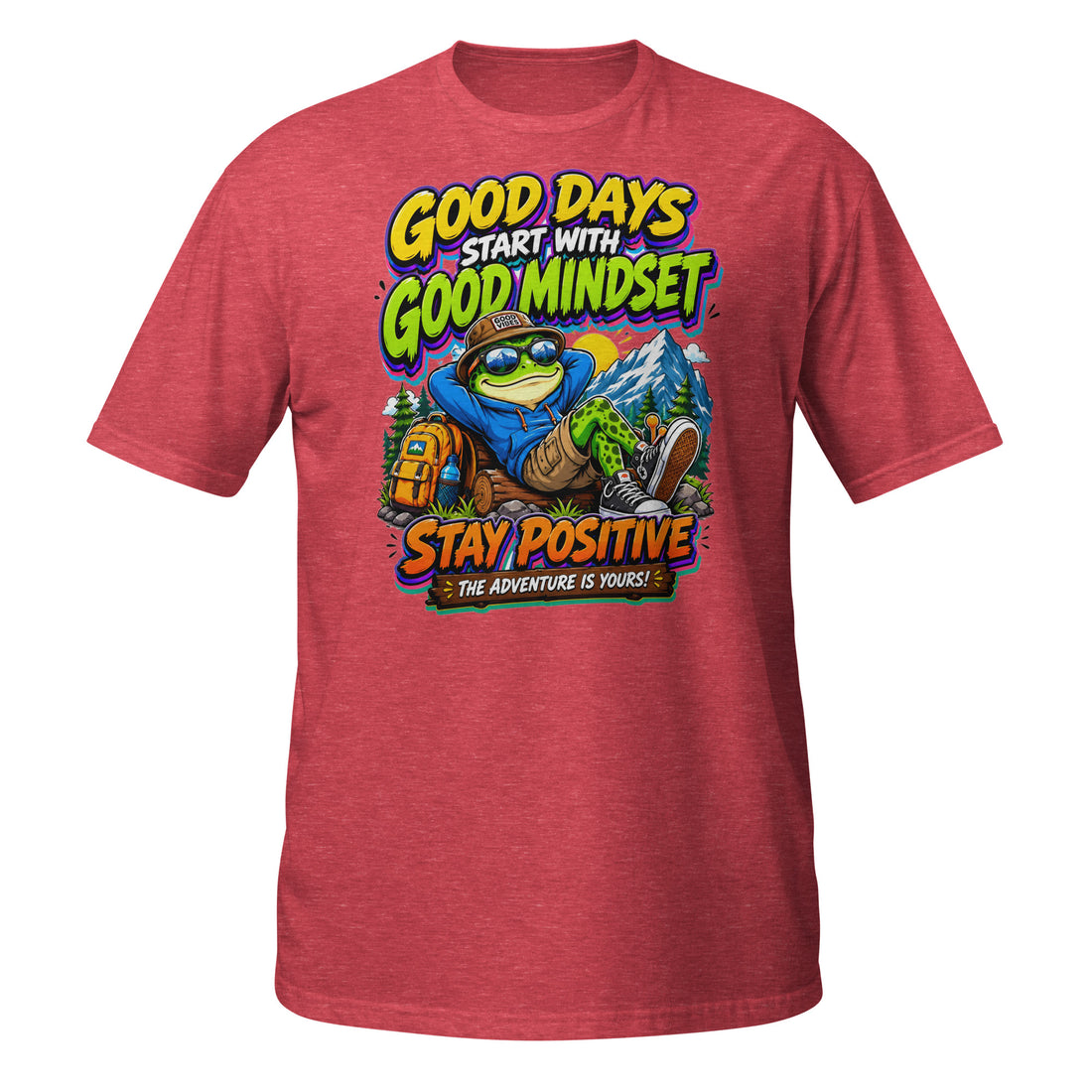 Short-Sleeve Unisex T-Shirt - Elite Adventurer Frog Good Mindset - Premium Cosmic Mountain Positive Design by printfluence.net