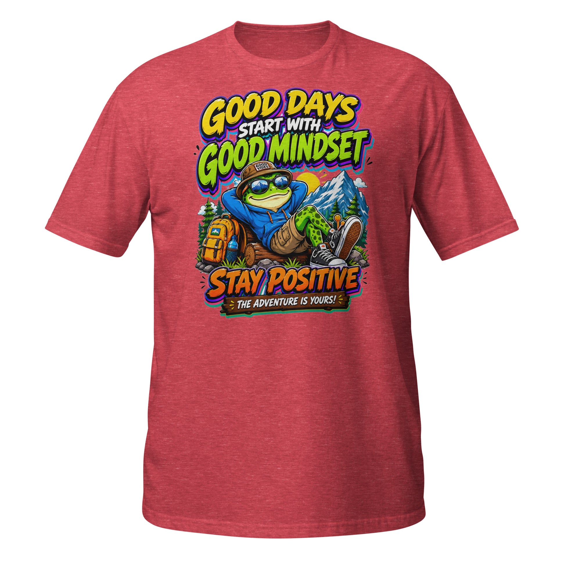 Short-Sleeve Unisex T-Shirt - Elite Adventurer Frog Good Mindset - Premium Cosmic Mountain Positive Design by printfluence.net