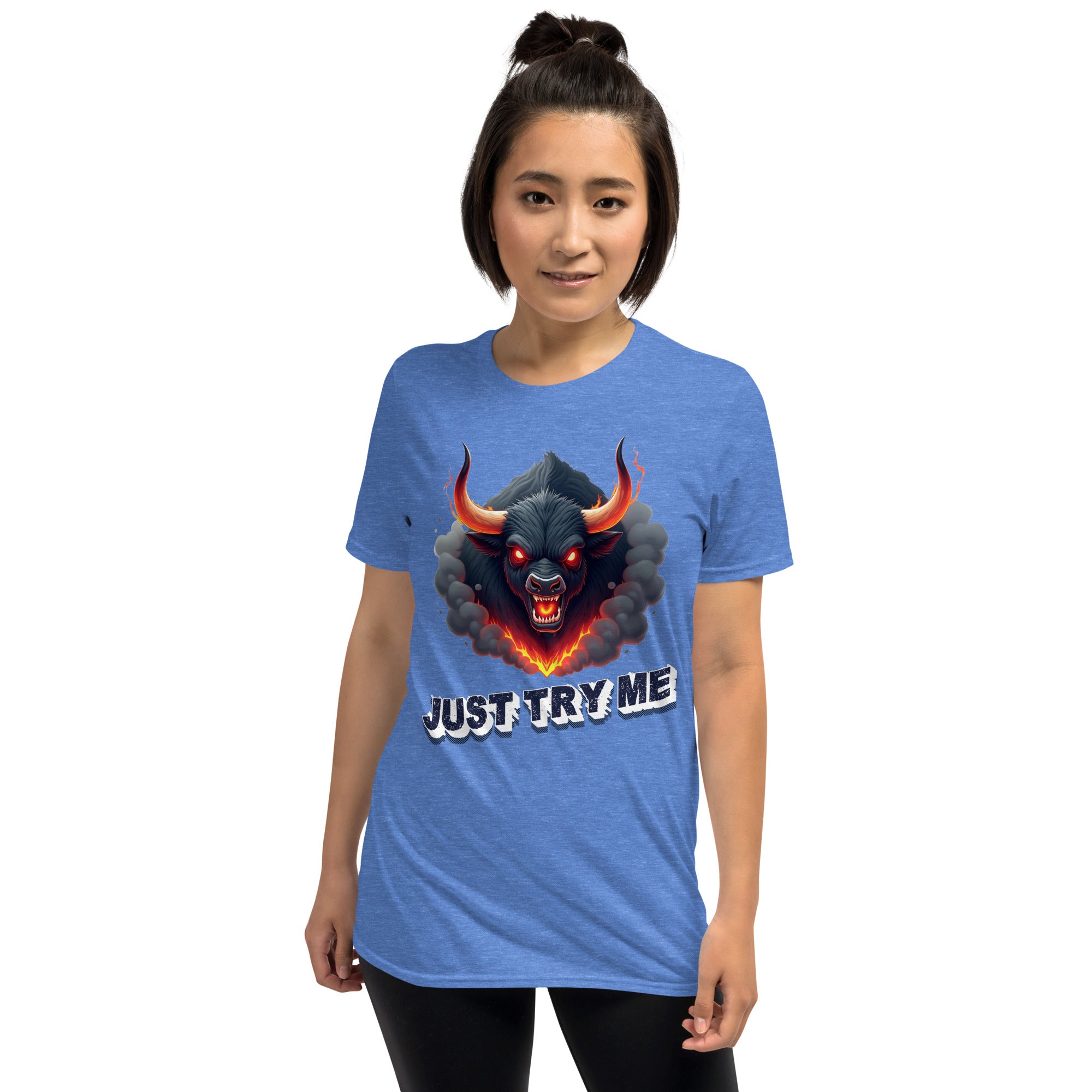 Short-Sleeve Unisex T-Shirt - Just Try Me Bull Short-Sleeve Tee – Fearless Power for Elite Warriors by printfluence.net