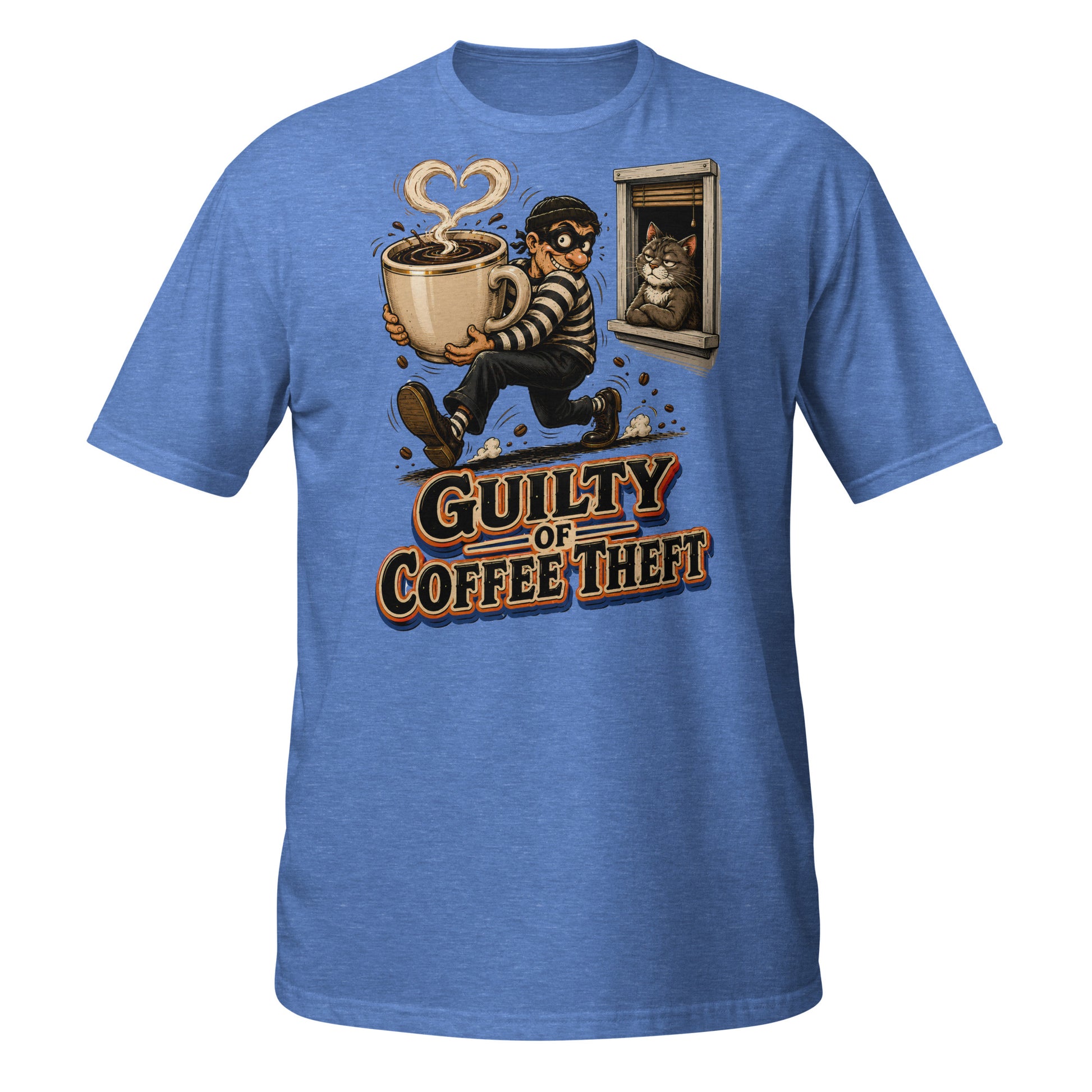 Coffee Lovers Short-Sleeve Unisex T-Shirt Guilty of Coffee Theft – Funny Cat & Thief Graphic Tee by printfluence.net