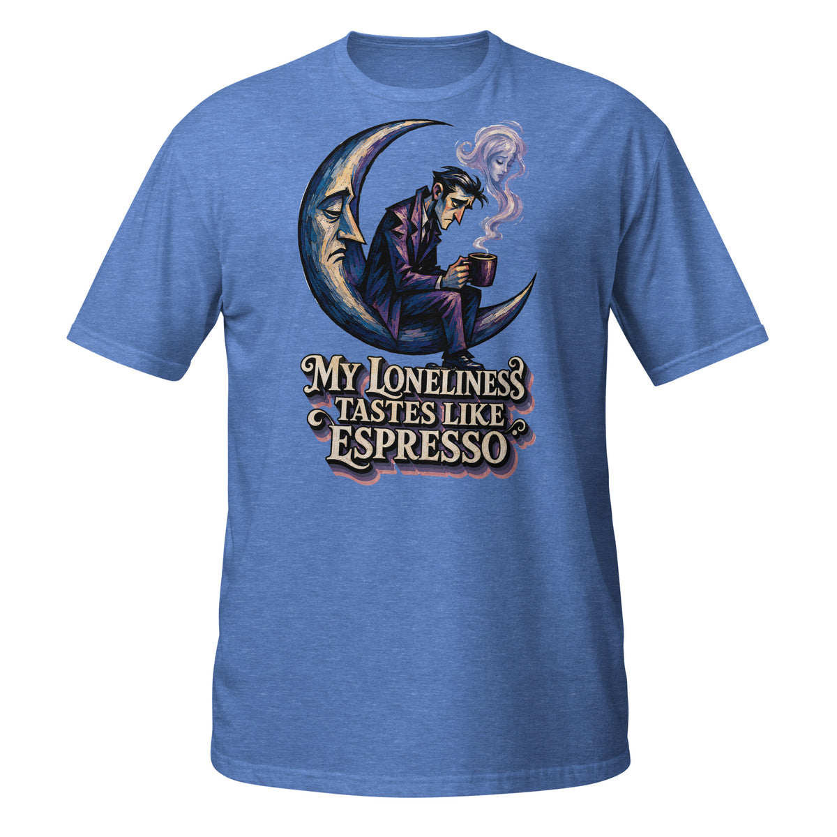 Coffee Lovers Short-Sleeve Unisex T-Shirt My Loneliness Tastes Like Espresso – Melancholic Moon & Coffee Graphic Tee by printfluence.net