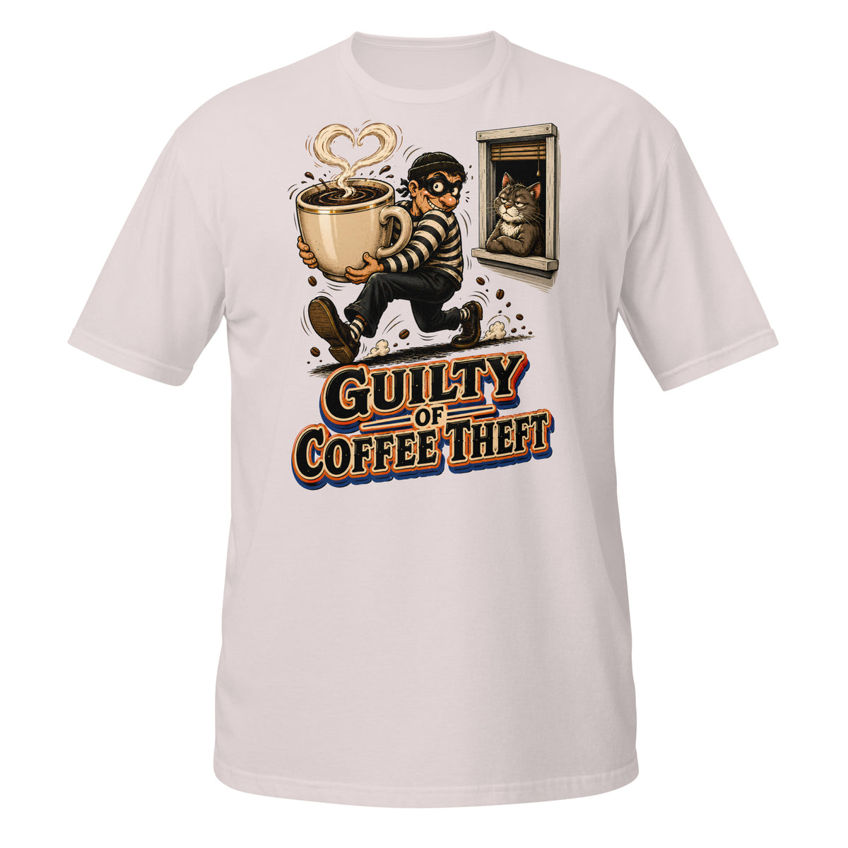 Coffee Lovers Short-Sleeve Unisex T-Shirt Guilty of Coffee Theft – Funny Cat & Thief Graphic Tee by printfluence.net