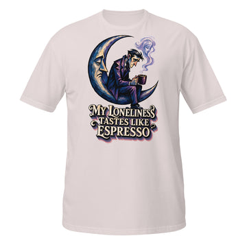 Coffee Lovers Short-Sleeve Unisex T-Shirt My Loneliness Tastes Like Espresso – Melancholic Moon & Coffee Graphic Tee by printfluence.net