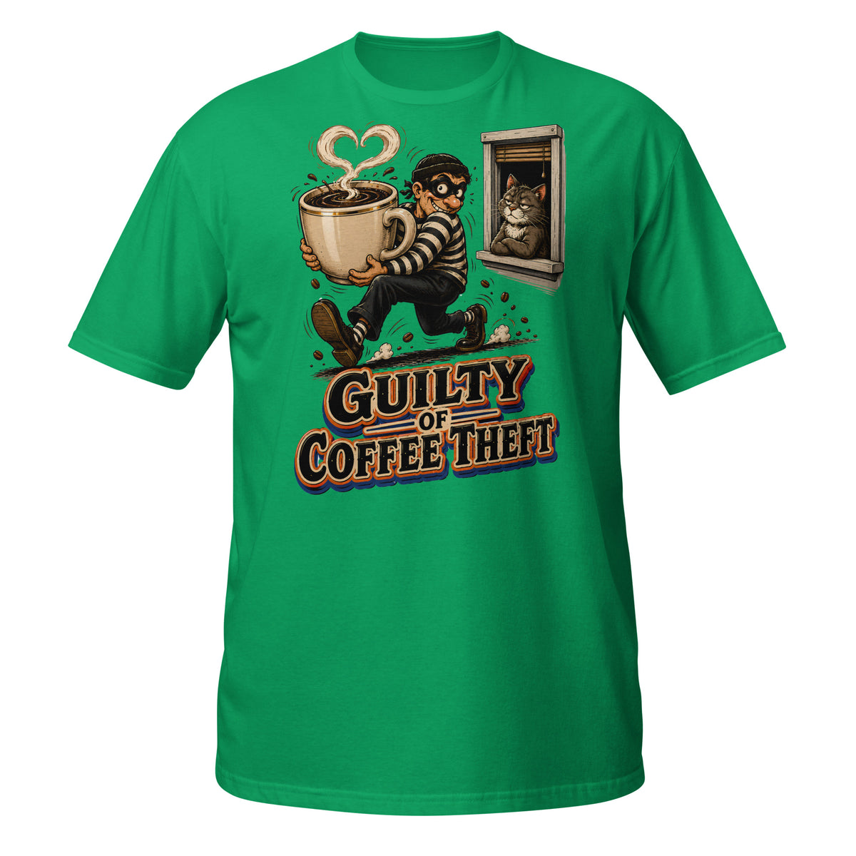 Coffee Lovers Short-Sleeve Unisex T-Shirt Guilty of Coffee Theft – Funny Cat & Thief Graphic Tee by printfluence.net
