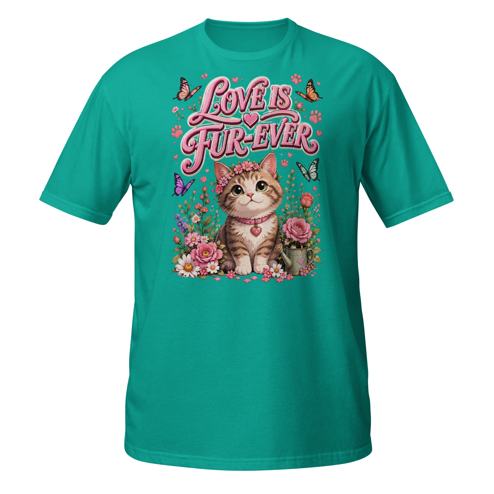 Unisex T-Shirt - Elite Love Is Fur-Ever Kitten - Premium Luxury Retro Floral Design by printfluence.net