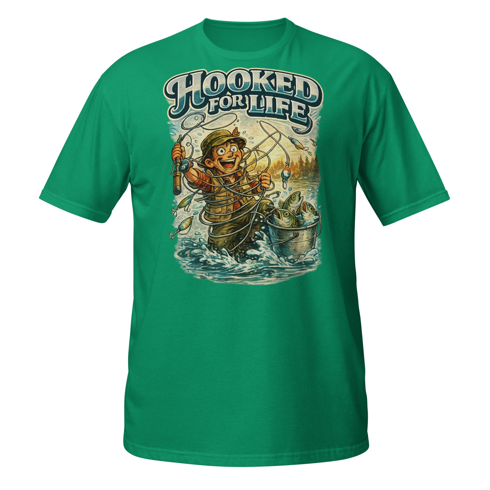 Short-Sleeve Unisex T-Shirt- Hooked For Life Vintage Fishing Tee | Fishing Lovers Gift by printfluence.net