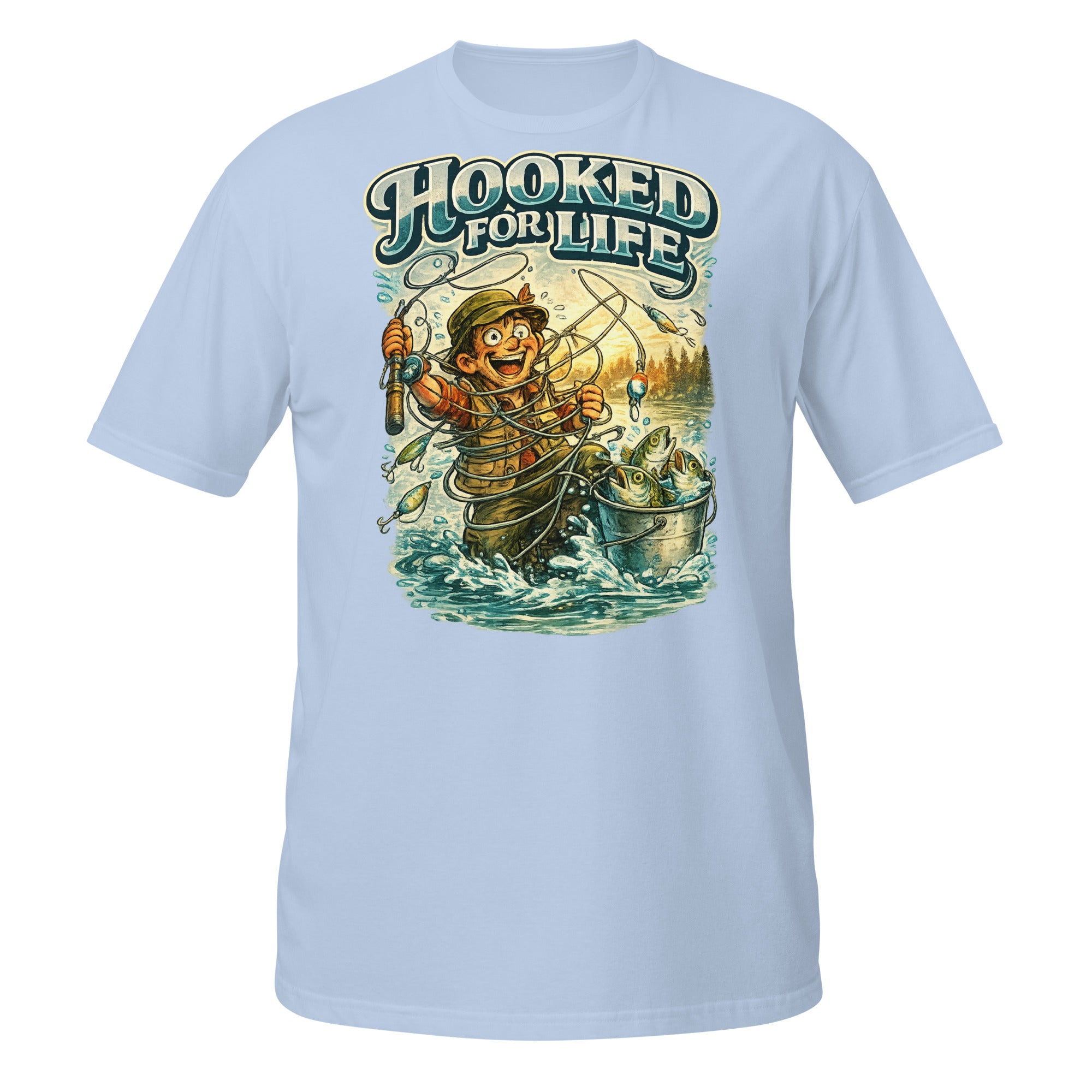 Short-Sleeve Unisex T-Shirt- Hooked For Life Vintage Fishing Tee | Fishing Lovers Gift by printfluence.net