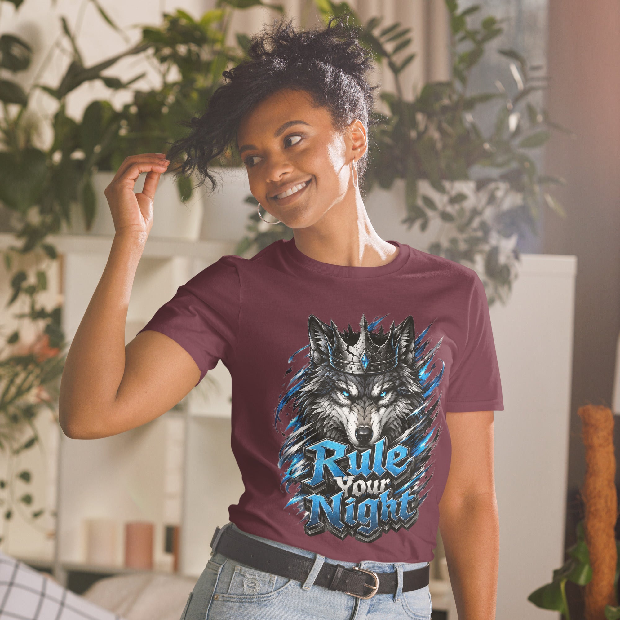 Short-Sleeve Unisex T-Shirt - Rule Your Night - Crowned Alpha Wolf by printfluence.net