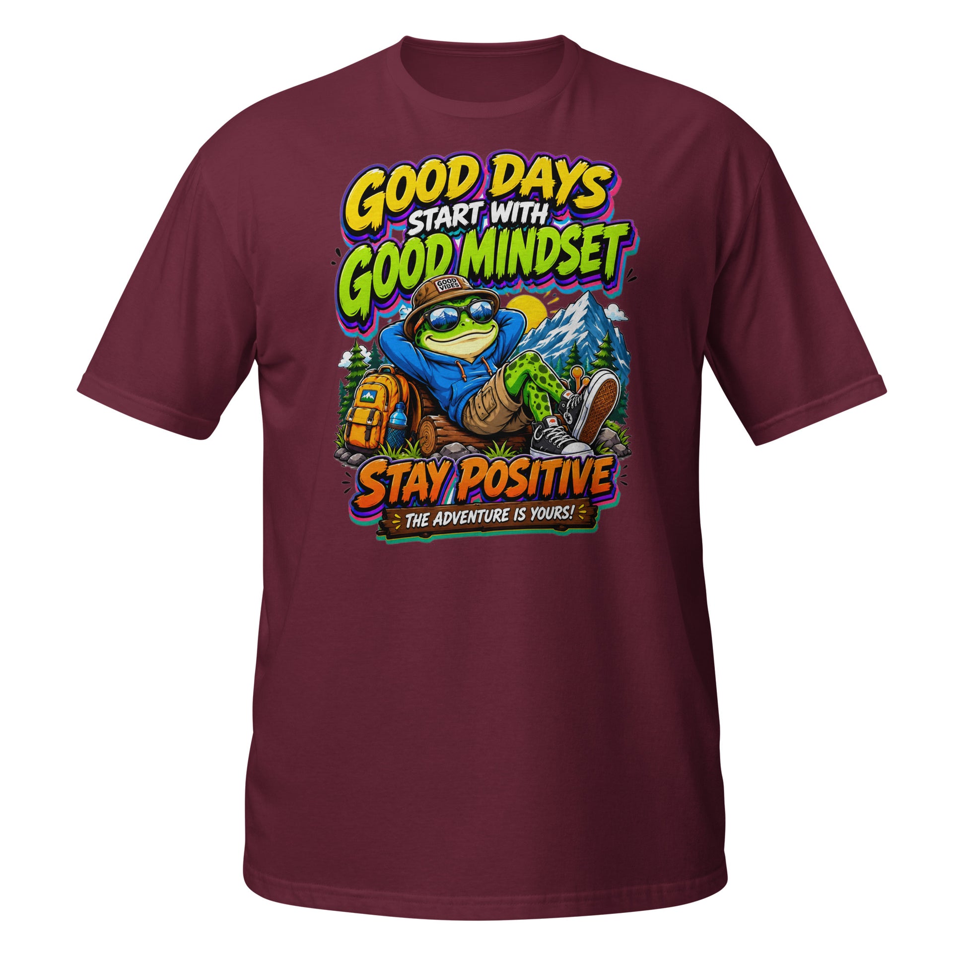 Short-Sleeve Unisex T-Shirt - Elite Adventurer Frog Good Mindset - Premium Cosmic Mountain Positive Design by printfluence.net