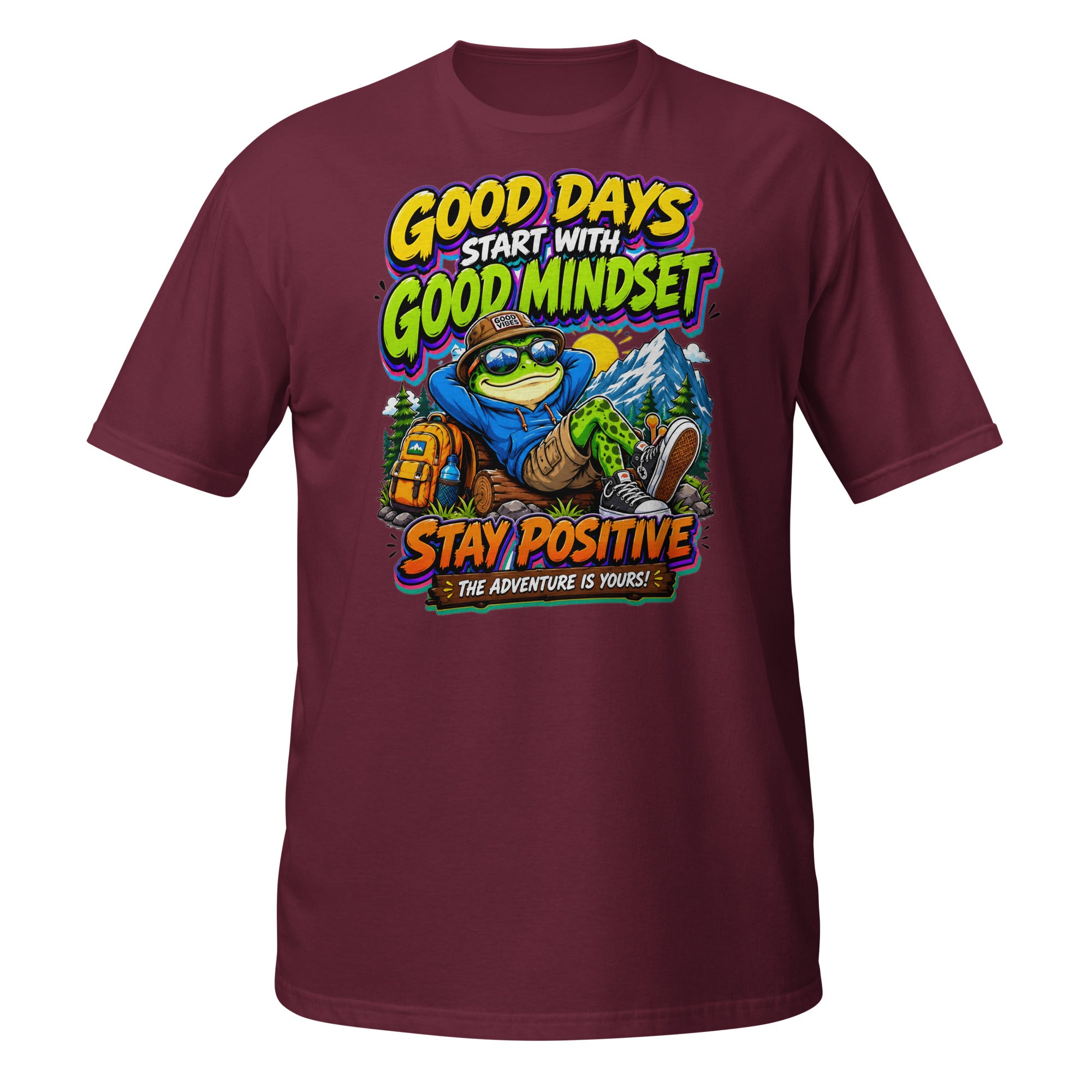 Short-Sleeve Unisex T-Shirt - Elite Adventurer Frog Good Mindset - Premium Cosmic Mountain Positive Design by printfluence.net