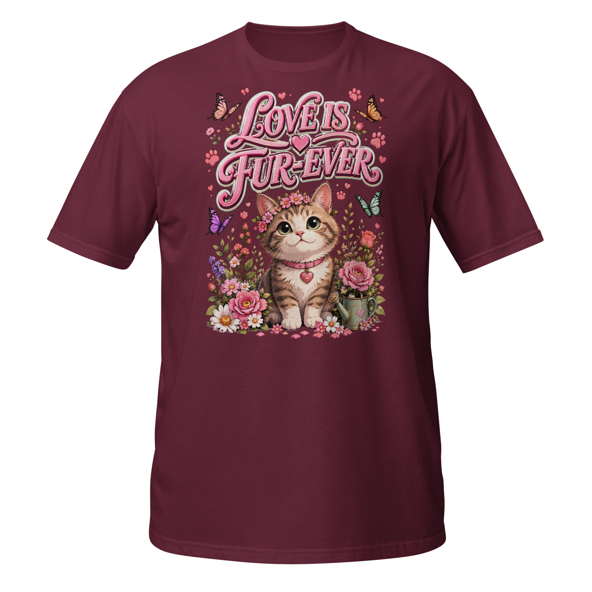 Unisex T-Shirt - Elite Love Is Fur-Ever Kitten - Premium Luxury Retro Floral Design by printfluence.net
