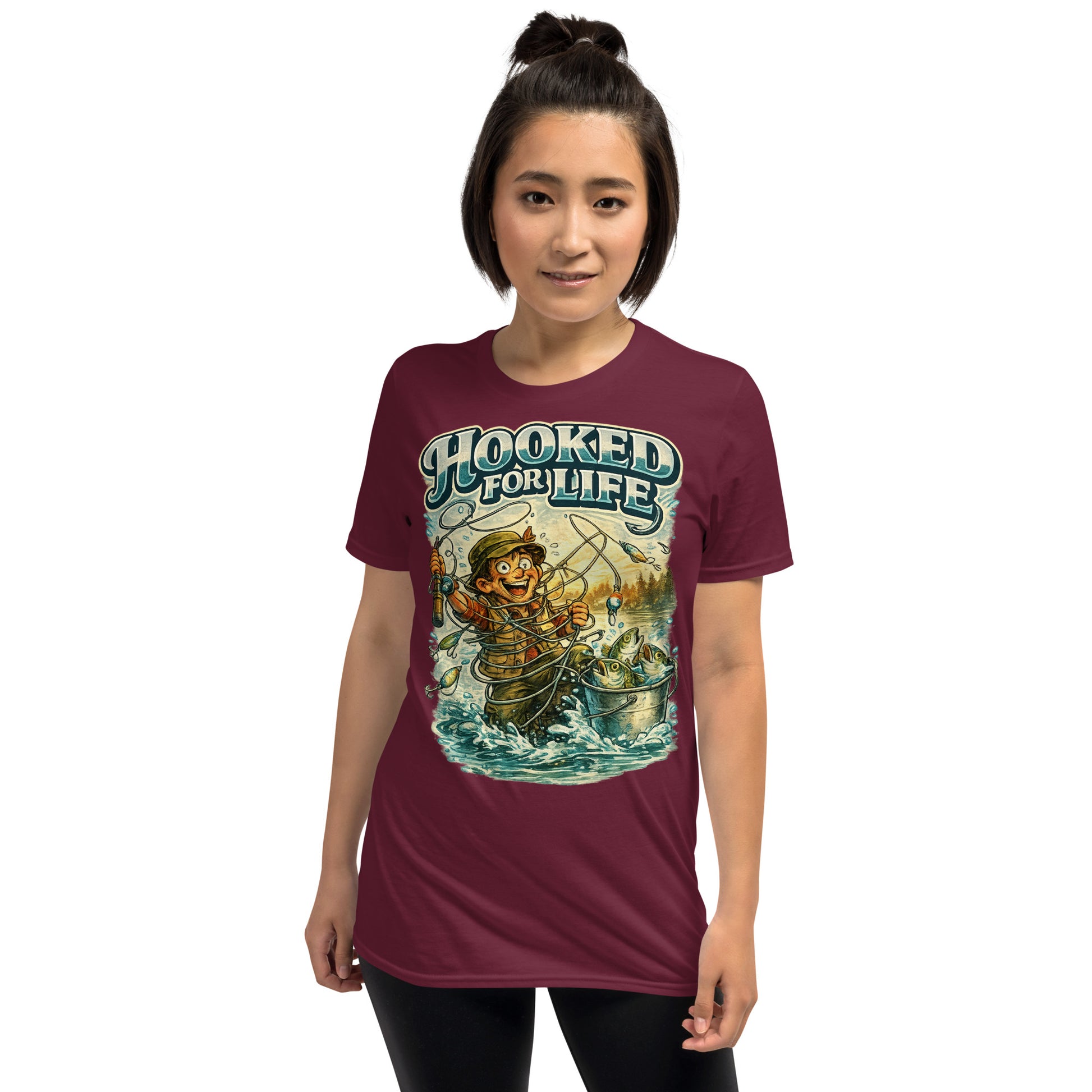 Short-Sleeve Unisex T-Shirt- Hooked For Life Vintage Fishing Tee | Fishing Lovers Gift by printfluence.net