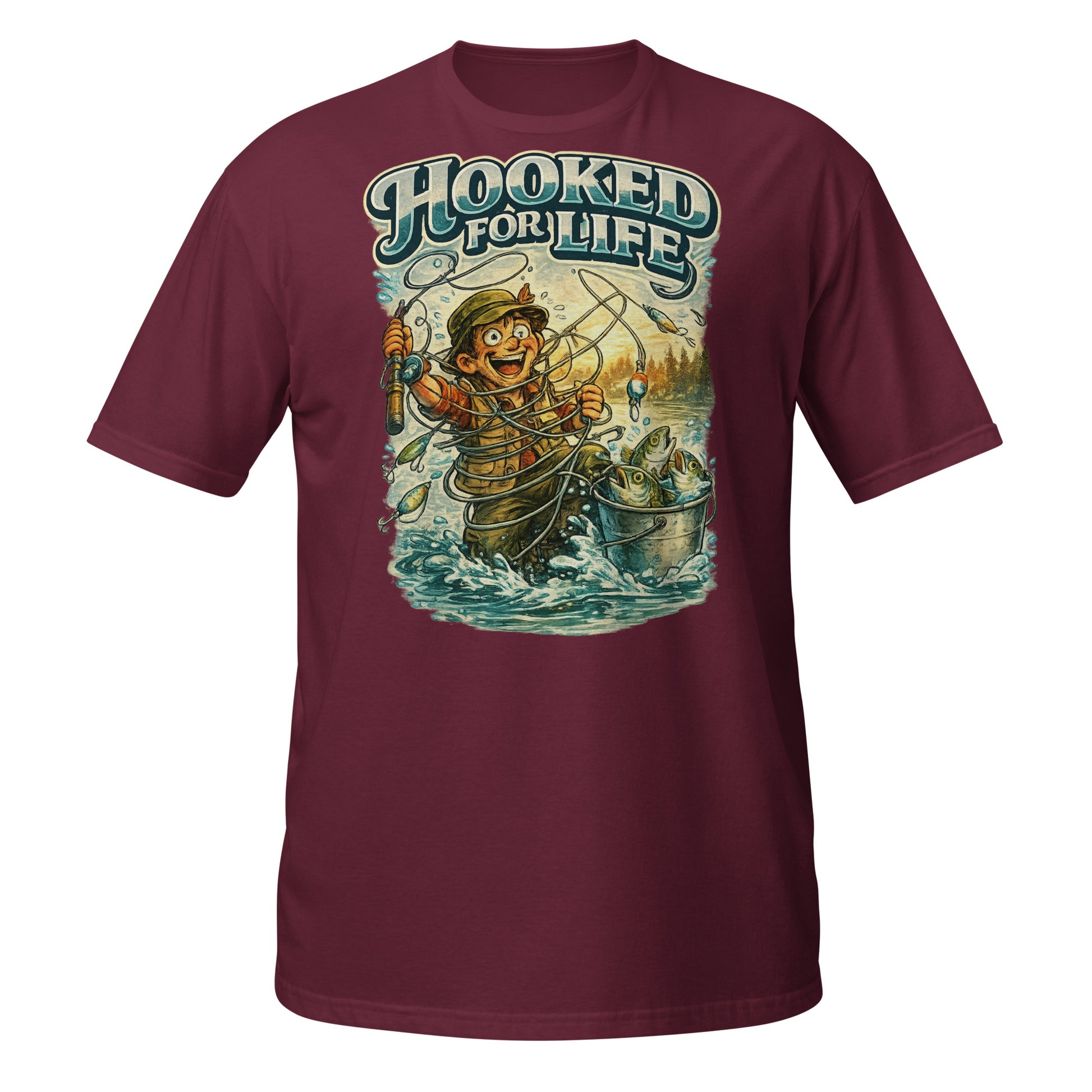 Short-Sleeve Unisex T-Shirt- Hooked For Life Vintage Fishing Tee | Fishing Lovers Gift by printfluence.net