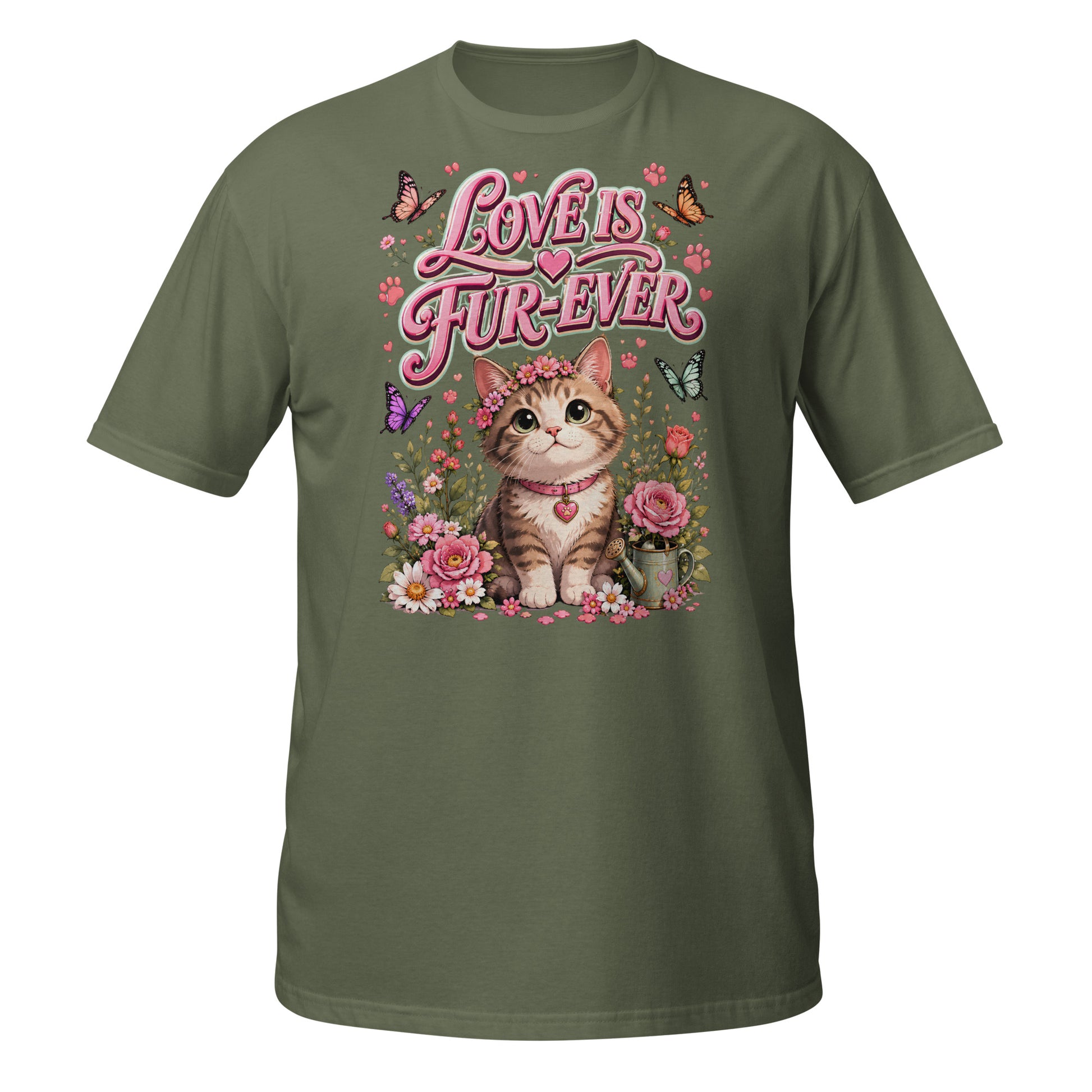 Unisex T-Shirt - Elite Love Is Fur-Ever Kitten - Premium Luxury Retro Floral Design by printfluence.net